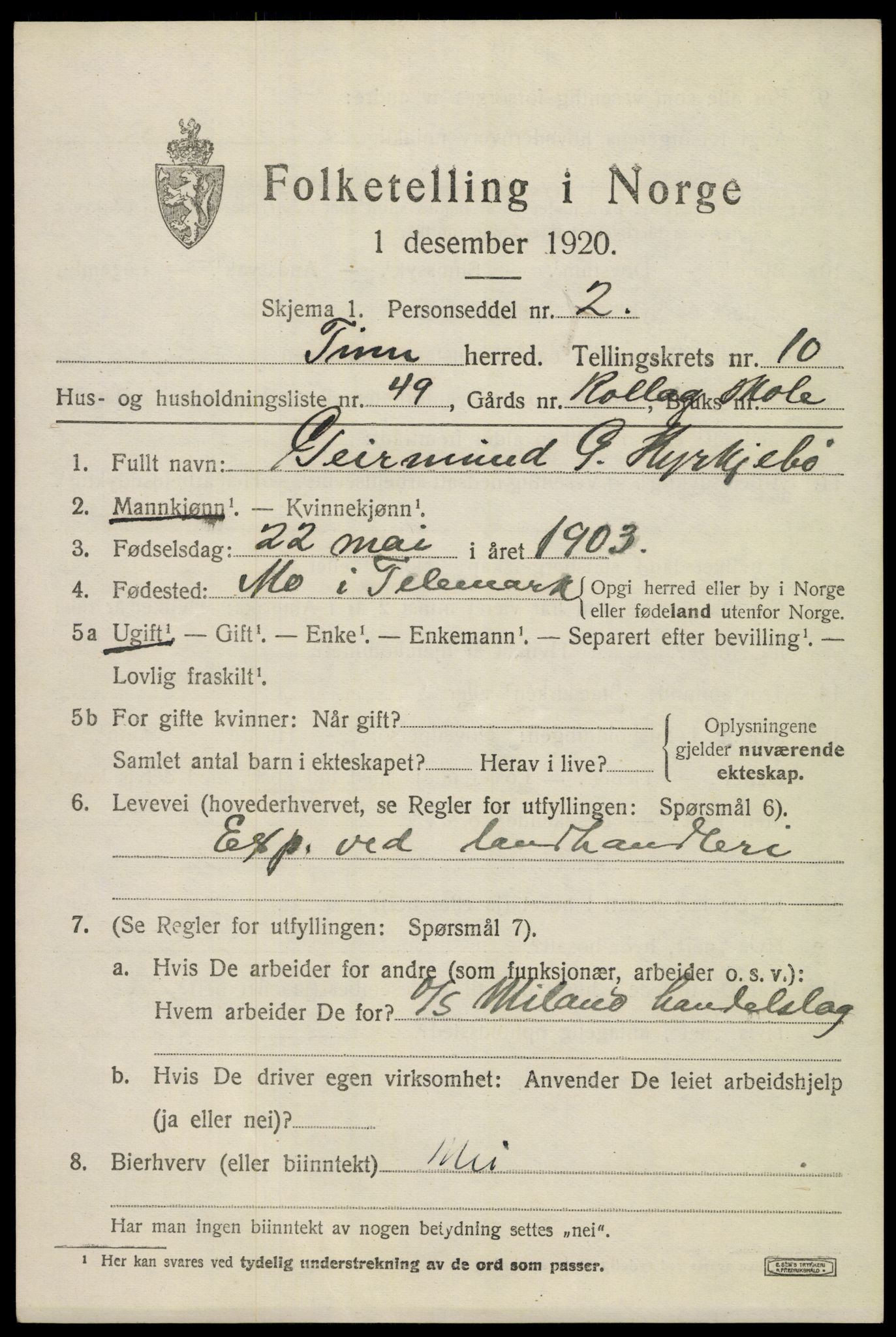 SAKO, 1920 census for Tinn, 1920, p. 6944