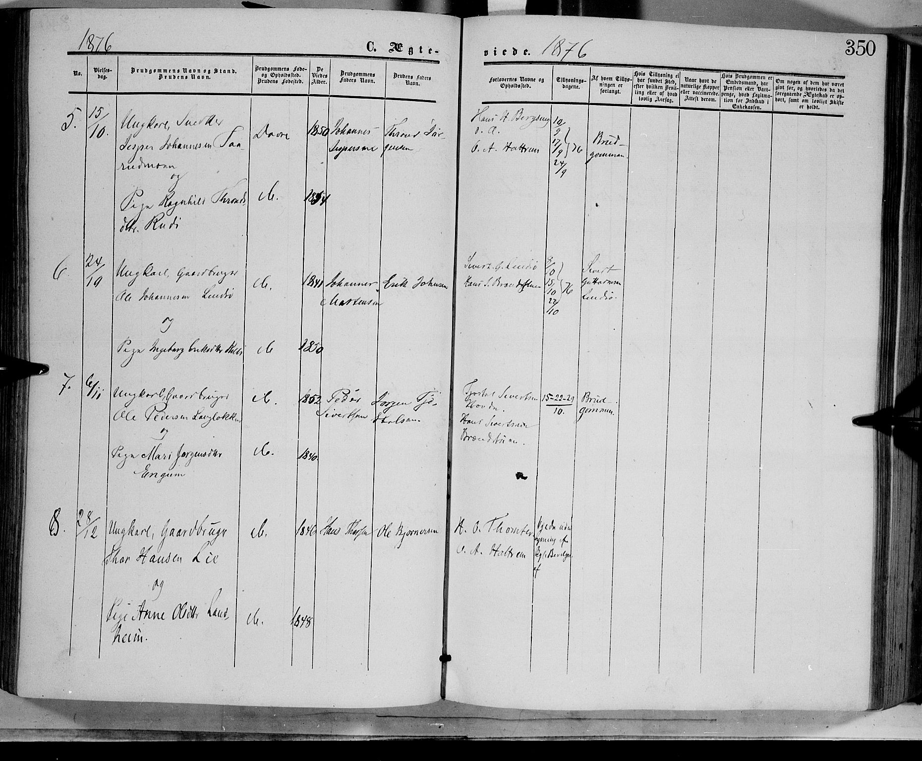 Dovre prestekontor, SAH/PREST-066/H/Ha/Haa/L0001: Parish register (official) no. 1, 1854-1878, p. 350