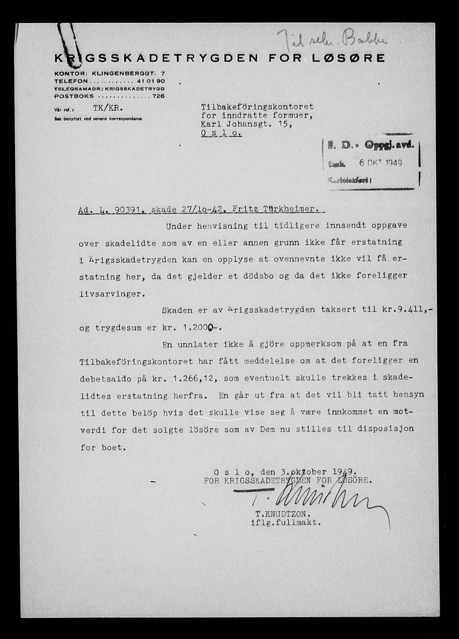 Justisdepartementet, Tilbakeføringskontoret for inndratte formuer, AV/RA-S-1564/H/Hc/Hcd/L1008: --, 1945-1947, p. 9