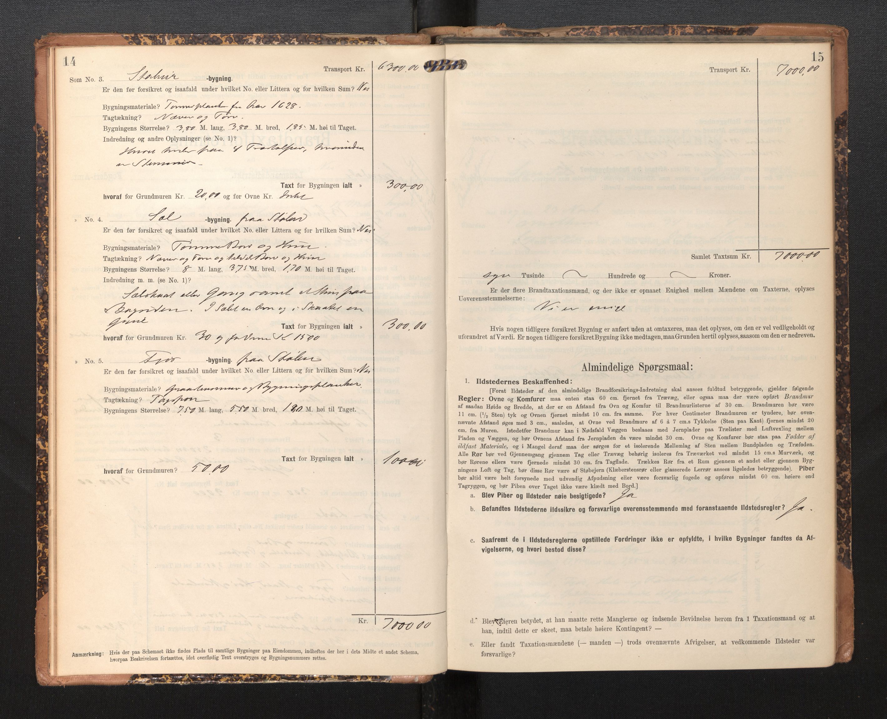 Lensmannen i Sogndal, AV/SAB-A-29901/0012/L0010: Branntakstprotokoll, skjematakst, 1907-1914, p. 14-15