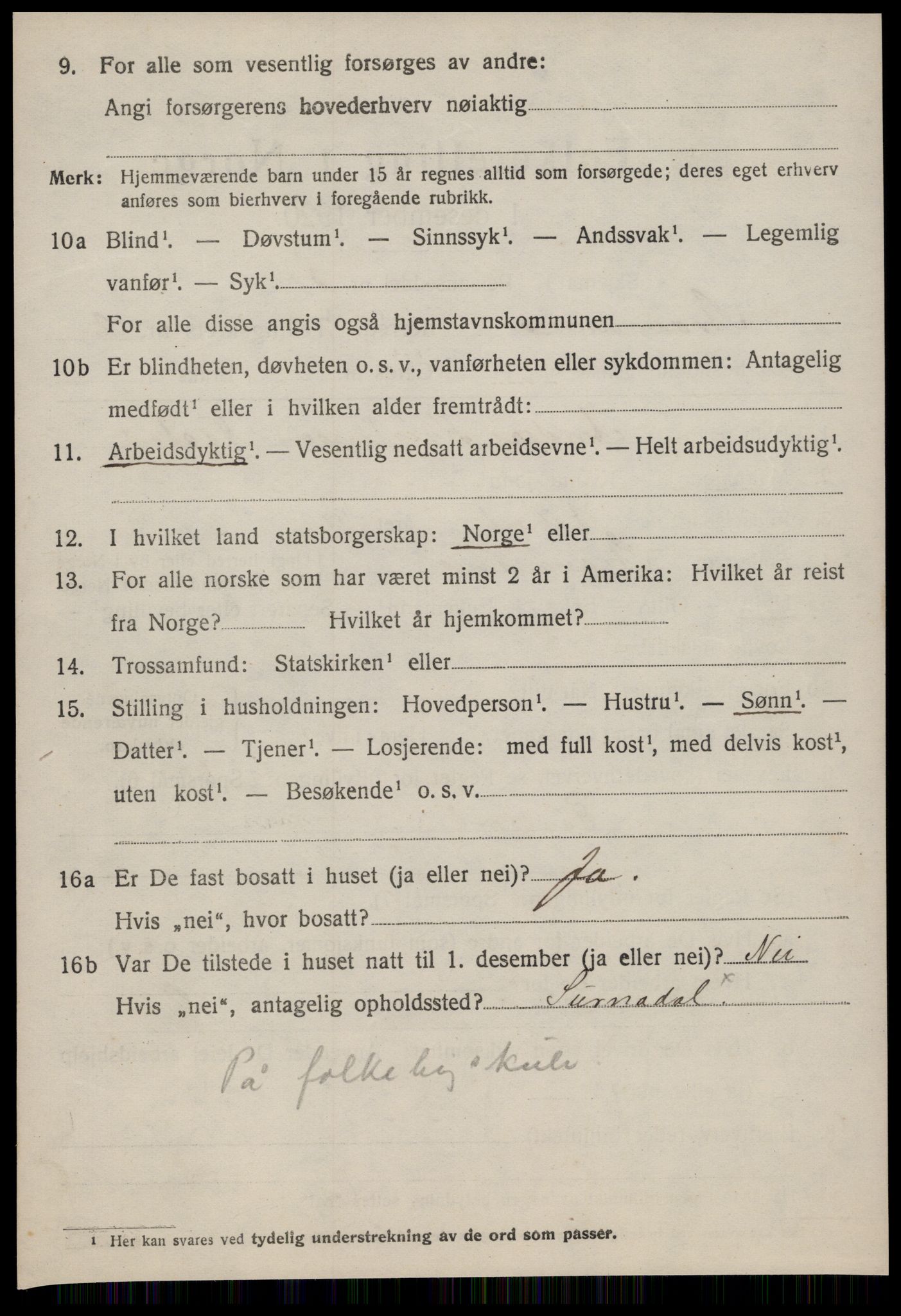 SAT, 1920 census for Straumsnes, 1920, p. 860