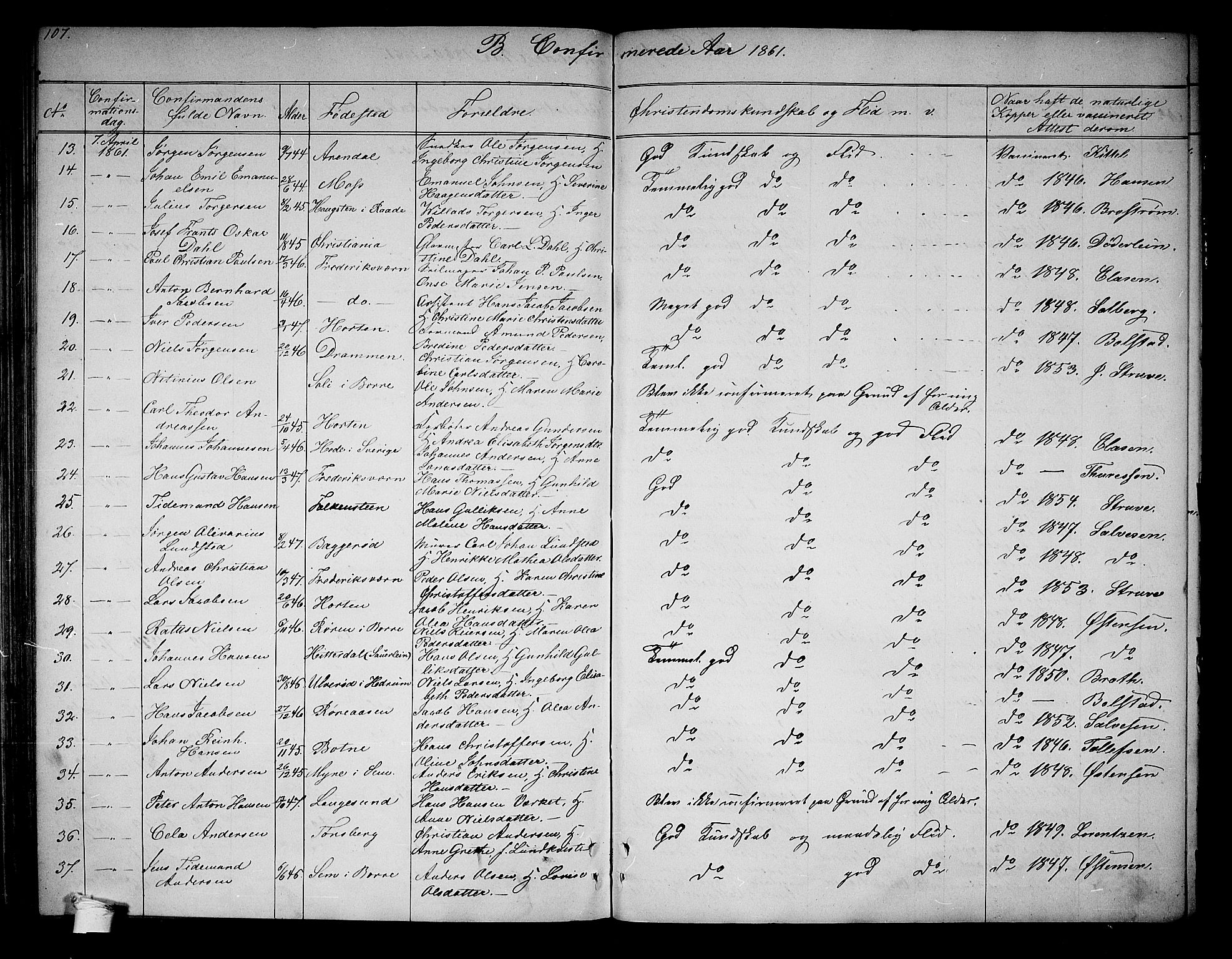 Horten kirkebøker, AV/SAKO-A-348/G/Ga/L0001: Parish register (copy) no. 1, 1855-1863, p. 107