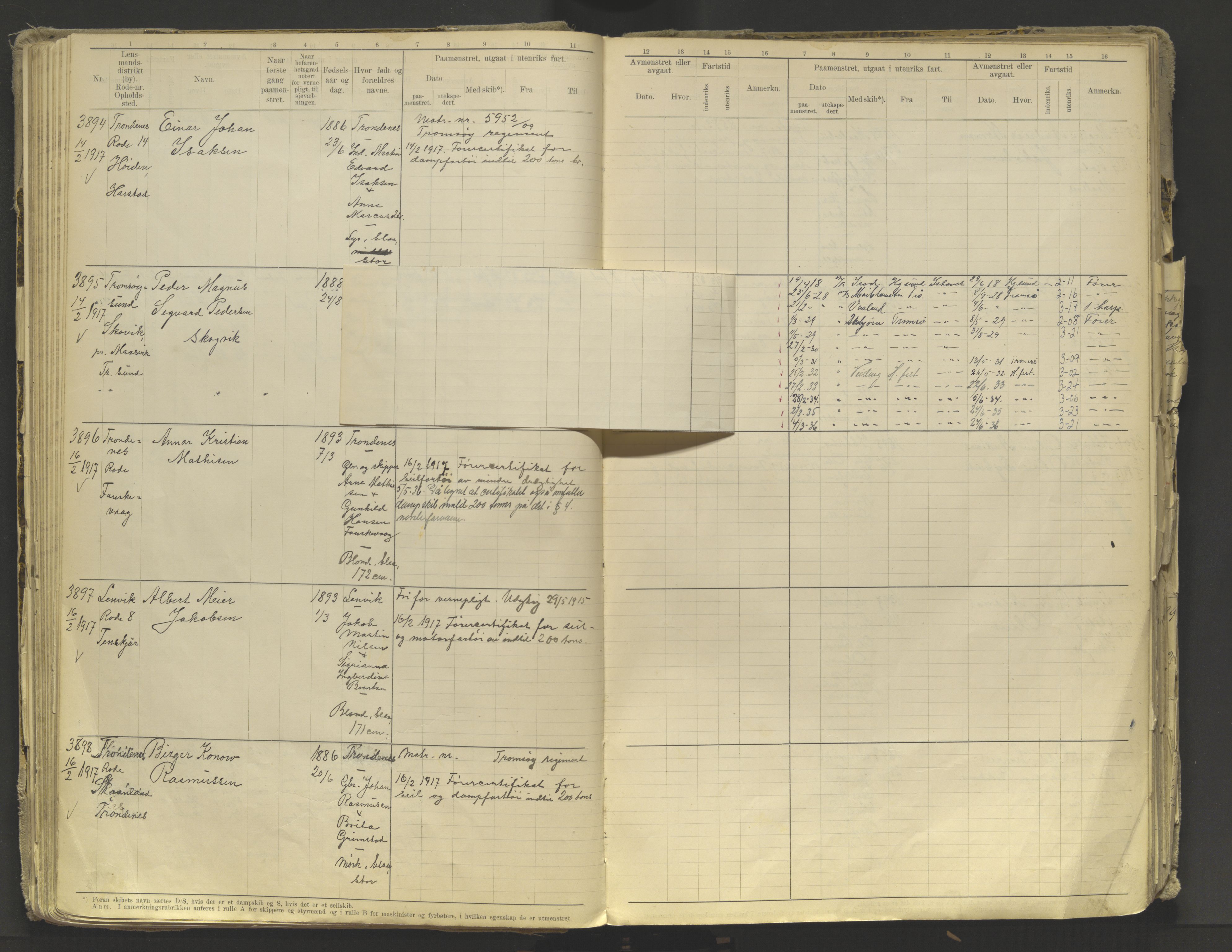 Tromsø sjømannskontor/innrullerings-/mønstringsdistrikt, AV/SATØ-S-0243/F/Fb/L0010: Annotasjonsrulle. Defekt: løs innbinding. Nr. 3519-4972, 1916-1920