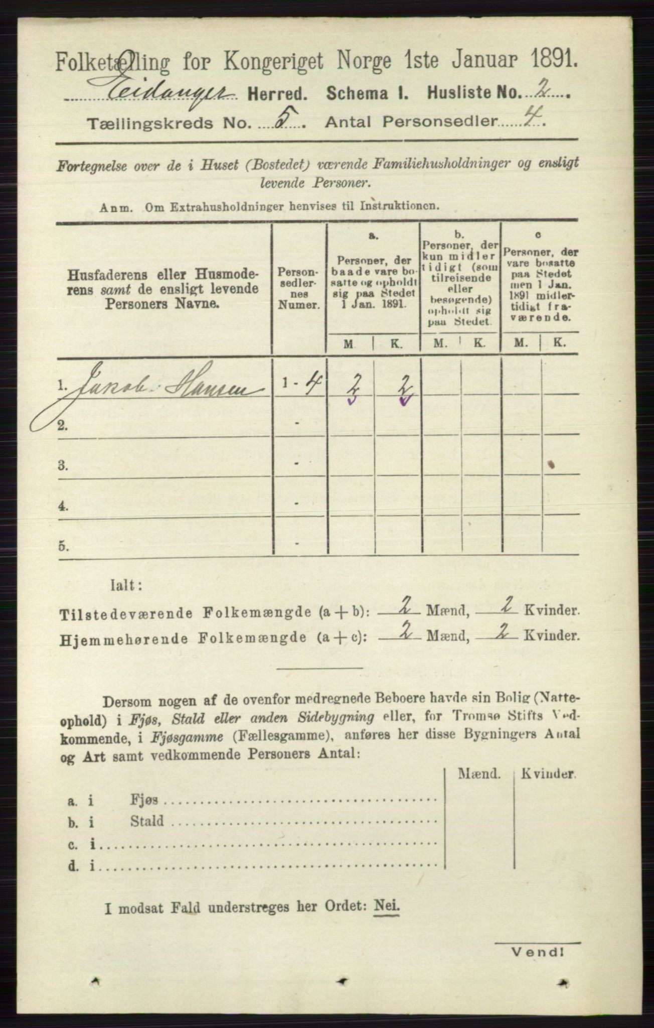 RA, 1891 census for 0813 Eidanger, 1891, p. 2231
