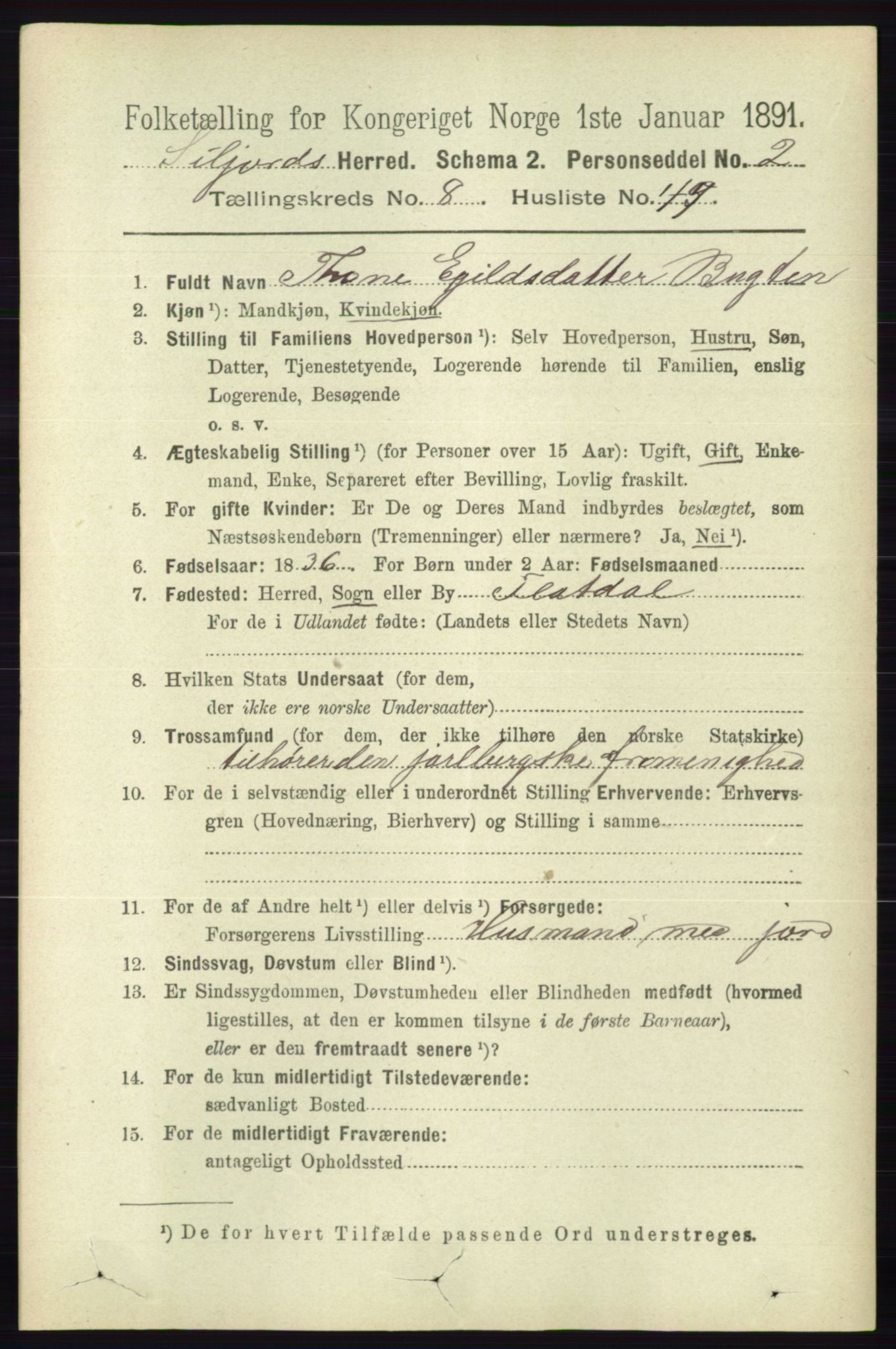 RA, 1891 census for 0828 Seljord, 1891, p. 3116