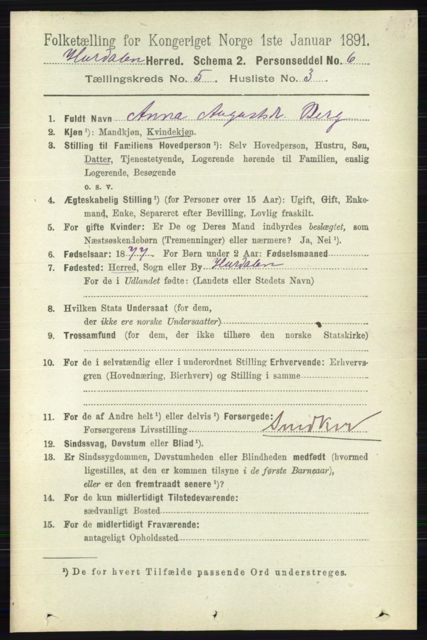 RA, 1891 census for 0239 Hurdal, 1891, p. 2033