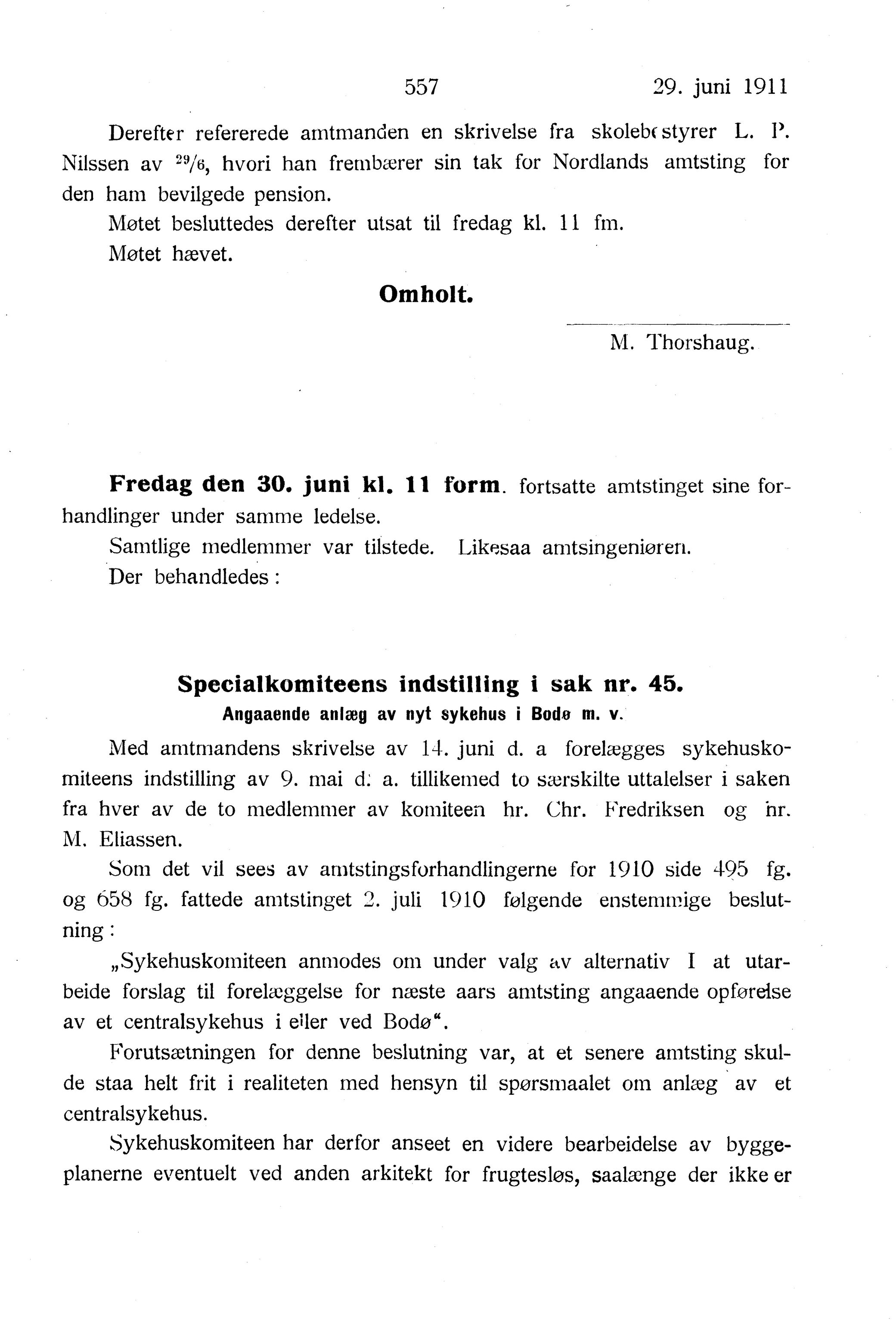 Nordland Fylkeskommune. Fylkestinget, AIN/NFK-17/176/A/Ac/L0034: Fylkestingsforhandlinger 1911, 1911, p. 557
