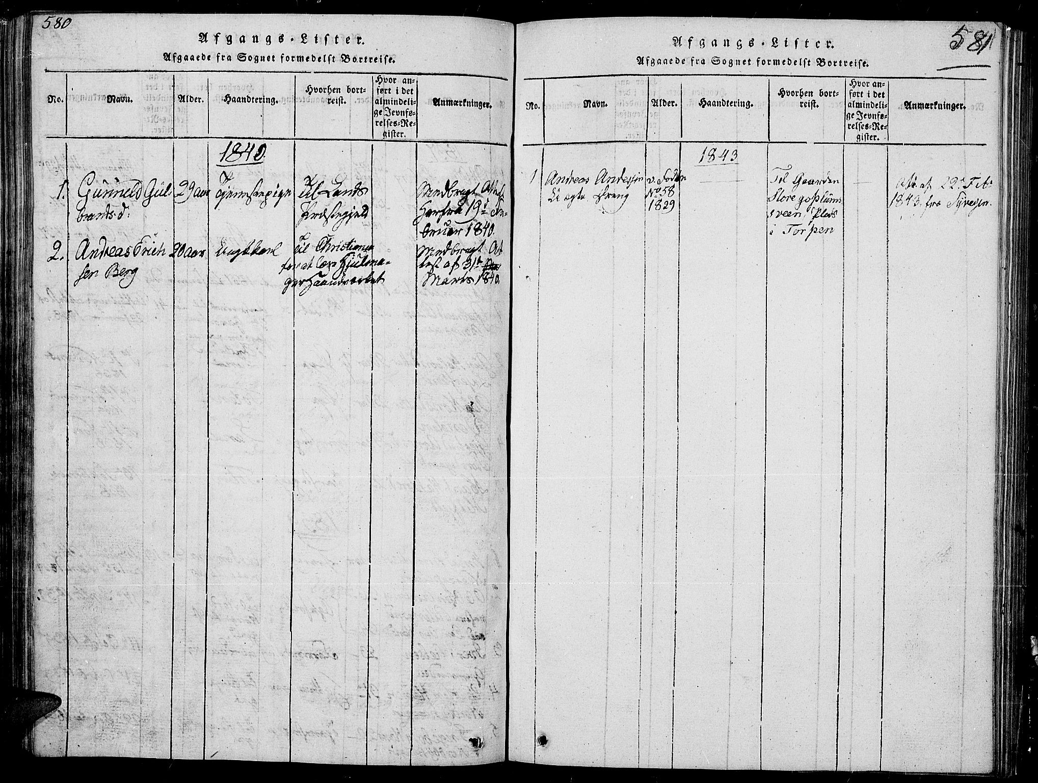Sør-Aurdal prestekontor, SAH/PREST-128/H/Ha/Hab/L0002: Parish register (copy) no. 2, 1826-1840, p. 580-581