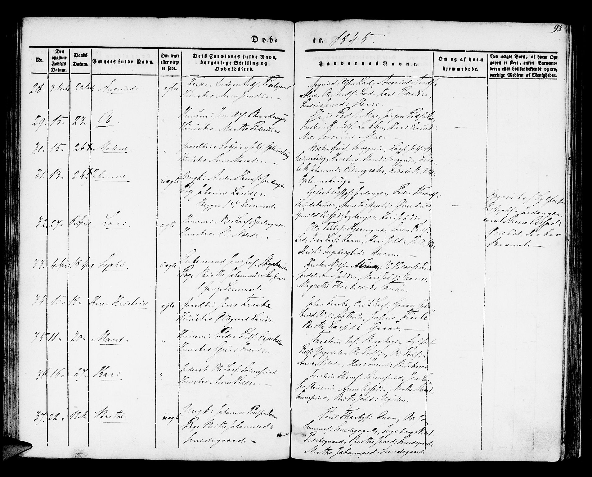 Hafslo sokneprestembete, AV/SAB-A-80301/H/Haa/Haaa/L0005: Parish register (official) no. A 5, 1834-1852, p. 93