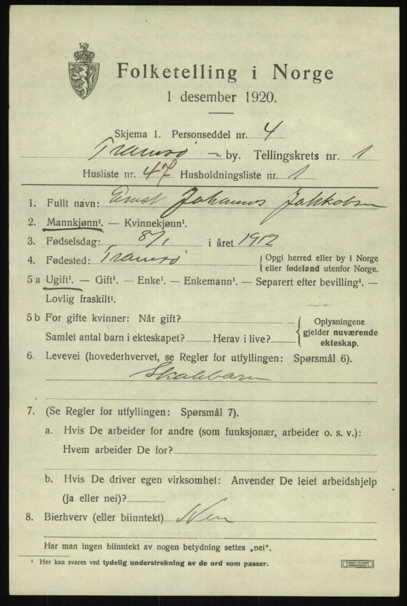 SATØ, 1920 census for Tromsø, 1920, p. 7751