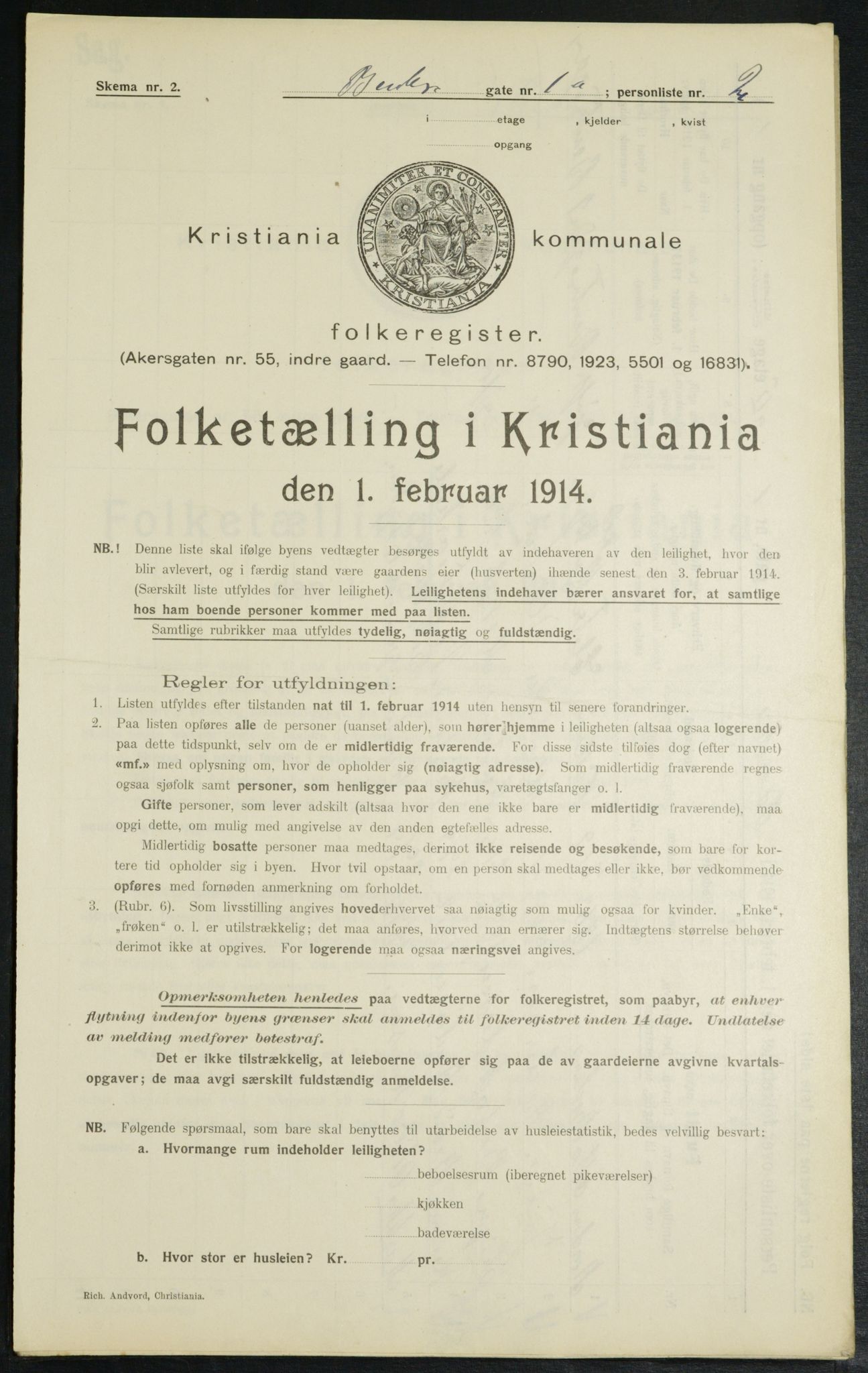 OBA, Municipal Census 1914 for Kristiania, 1914, p. 3516