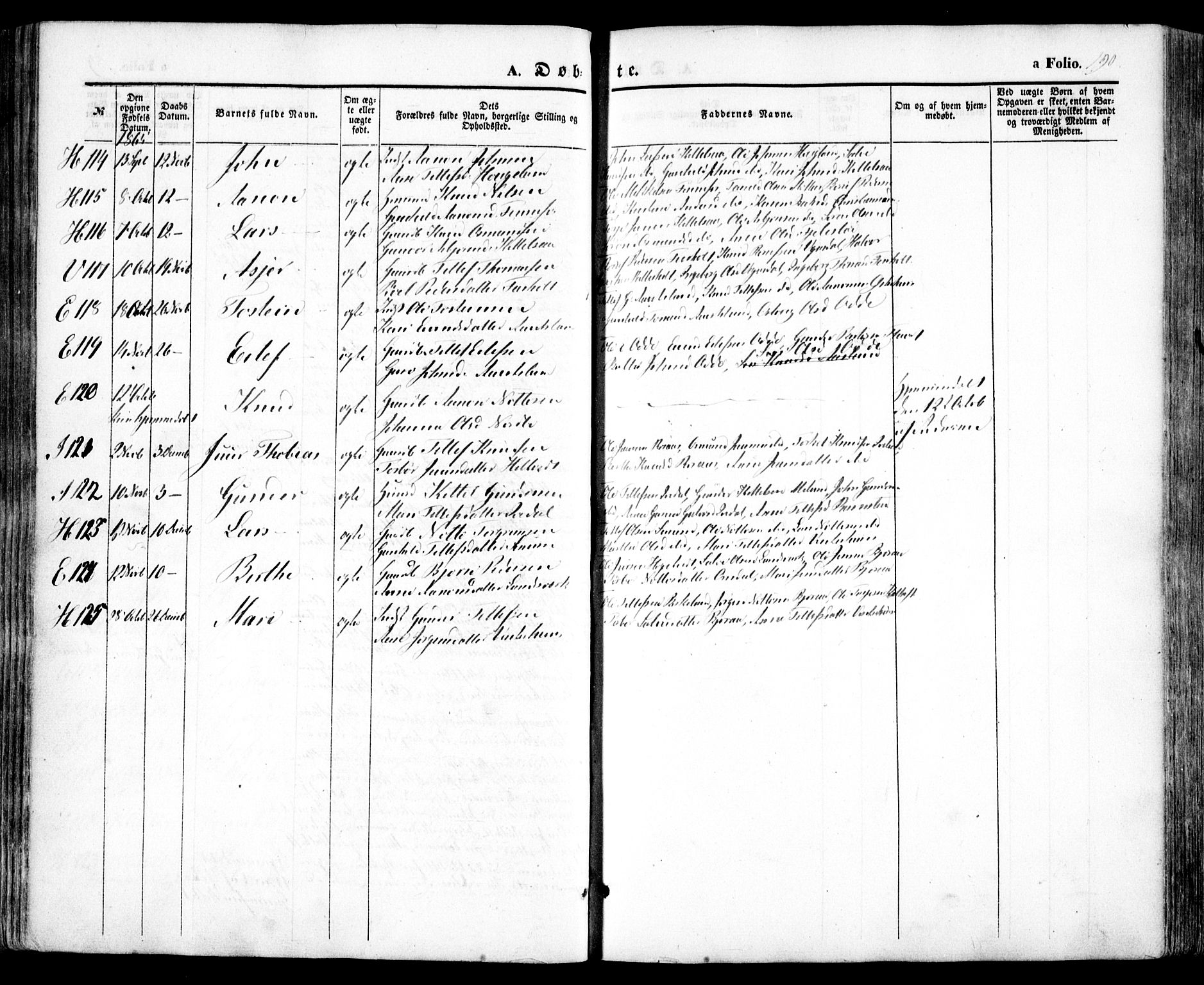 Evje sokneprestkontor, SAK/1111-0008/F/Fa/Faa/L0005: Parish register (official) no. A 5, 1843-1865, p. 190
