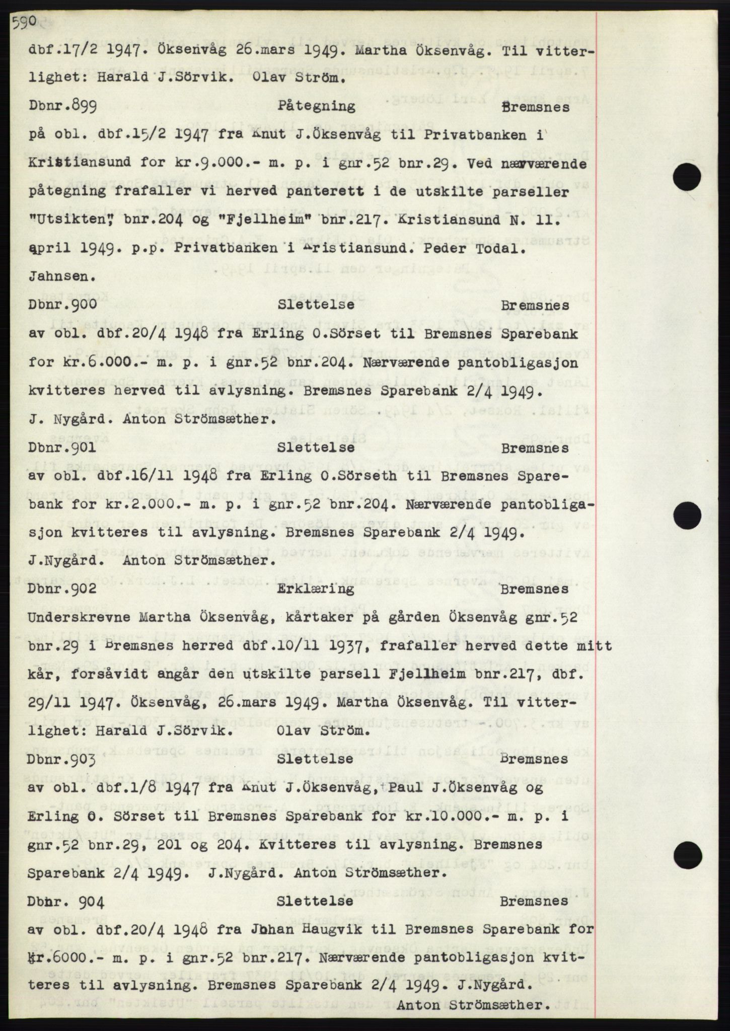 Nordmøre sorenskriveri, AV/SAT-A-4132/1/2/2Ca: Mortgage book no. C82b, 1946-1951, Diary no: : 899/1949