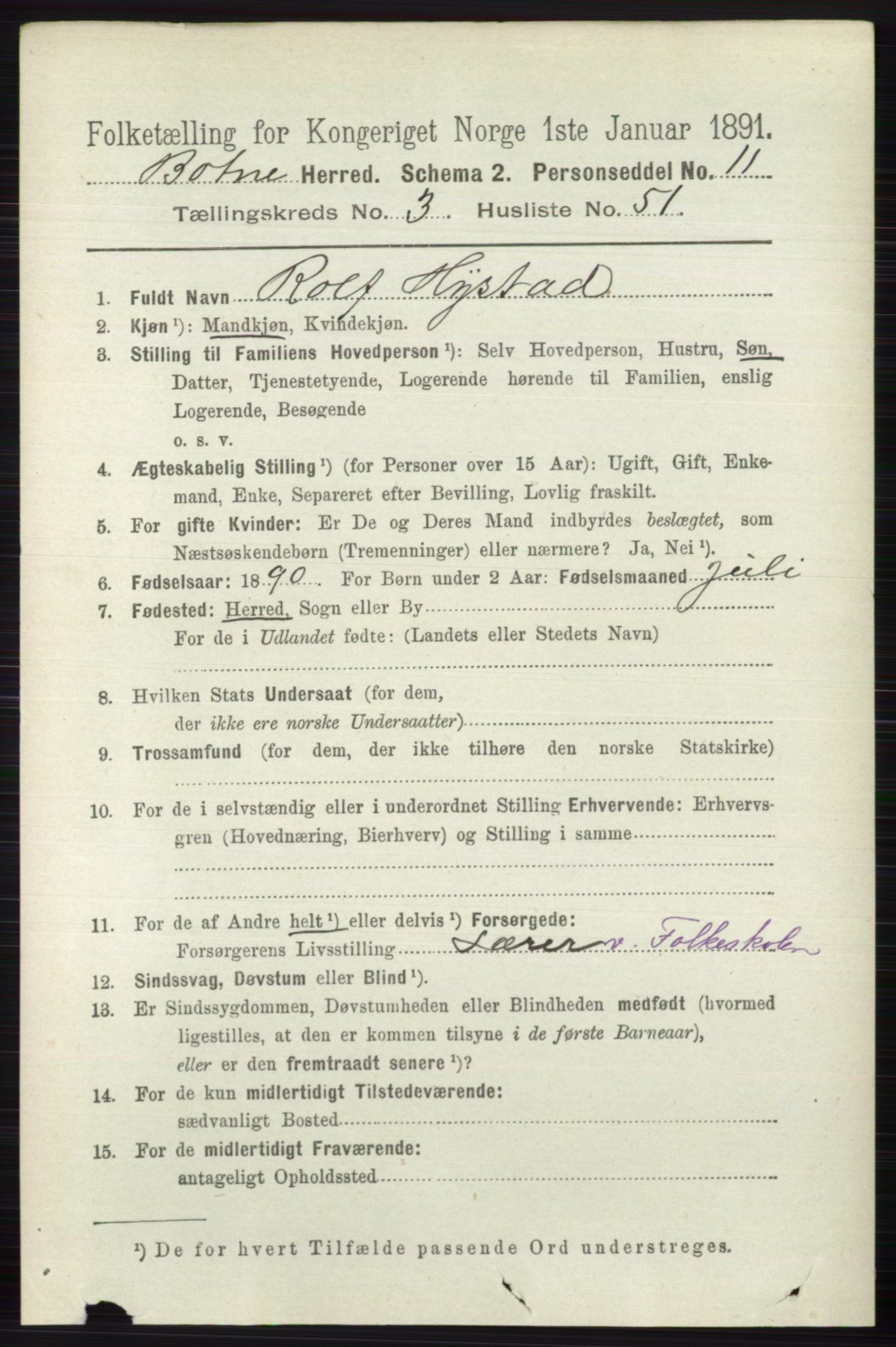 RA, 1891 census for 0715 Botne, 1891, p. 1540