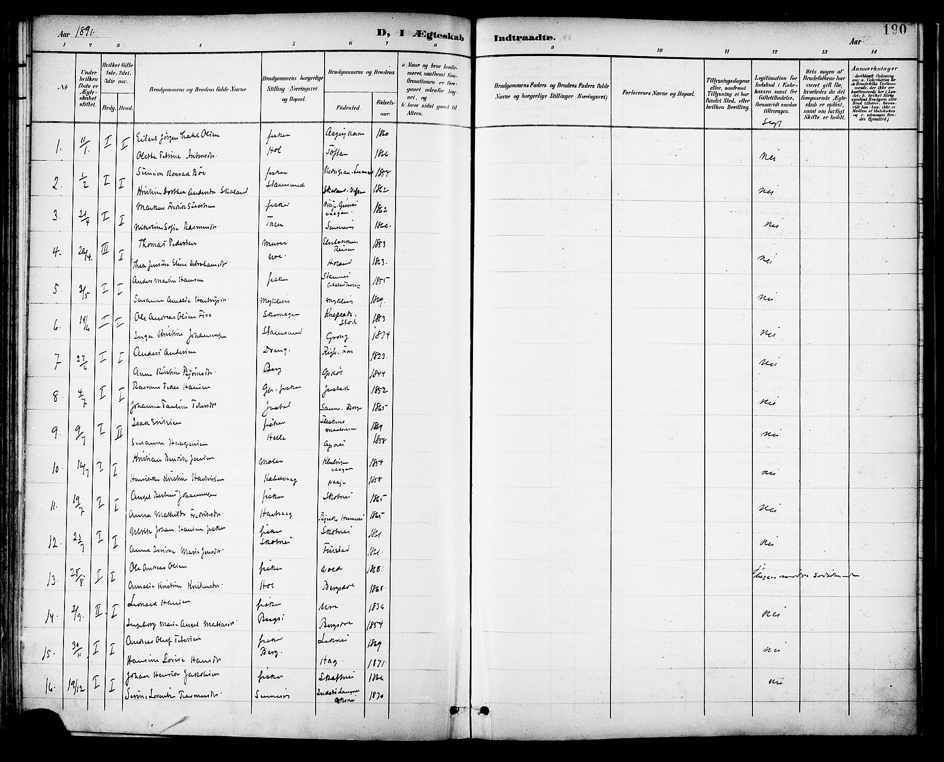 Ministerialprotokoller, klokkerbøker og fødselsregistre - Nordland, AV/SAT-A-1459/882/L1179: Parish register (official) no. 882A01, 1886-1898, p. 190