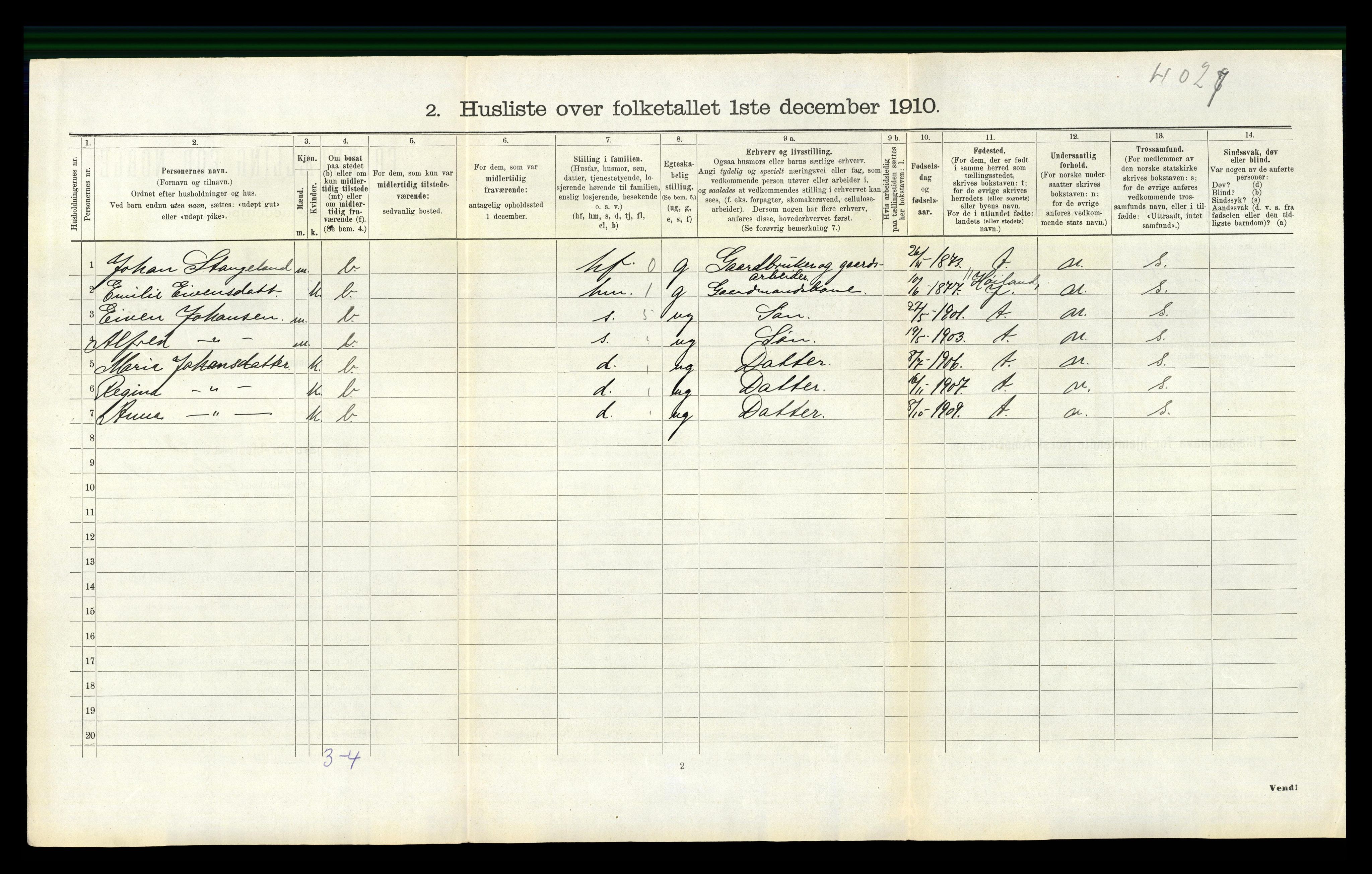 RA, 1910 census for Håland, 1910, p. 896