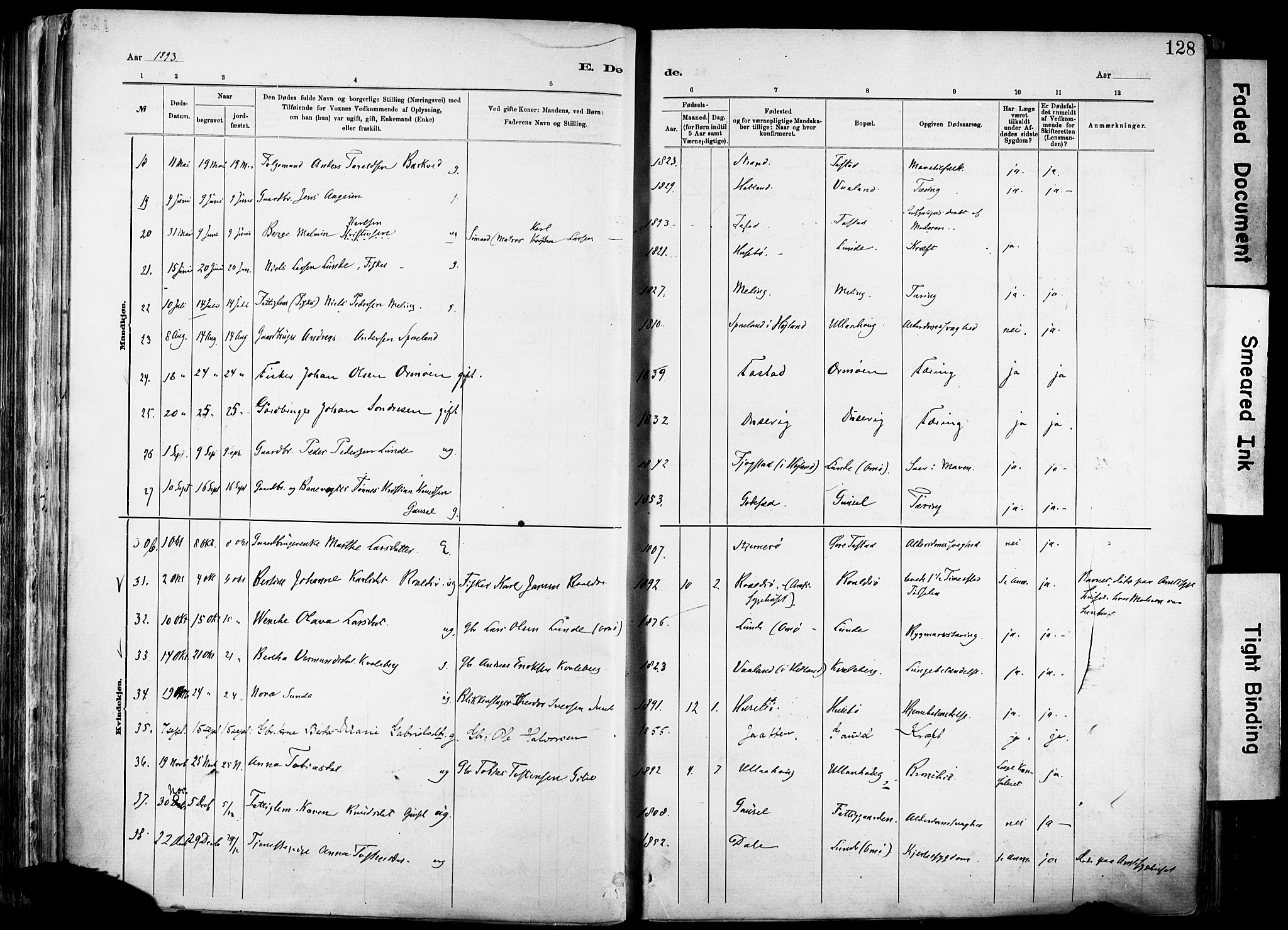 Hetland sokneprestkontor, SAST/A-101826/30/30BA/L0012: Parish register (official) no. A 12, 1882-1912, p. 128