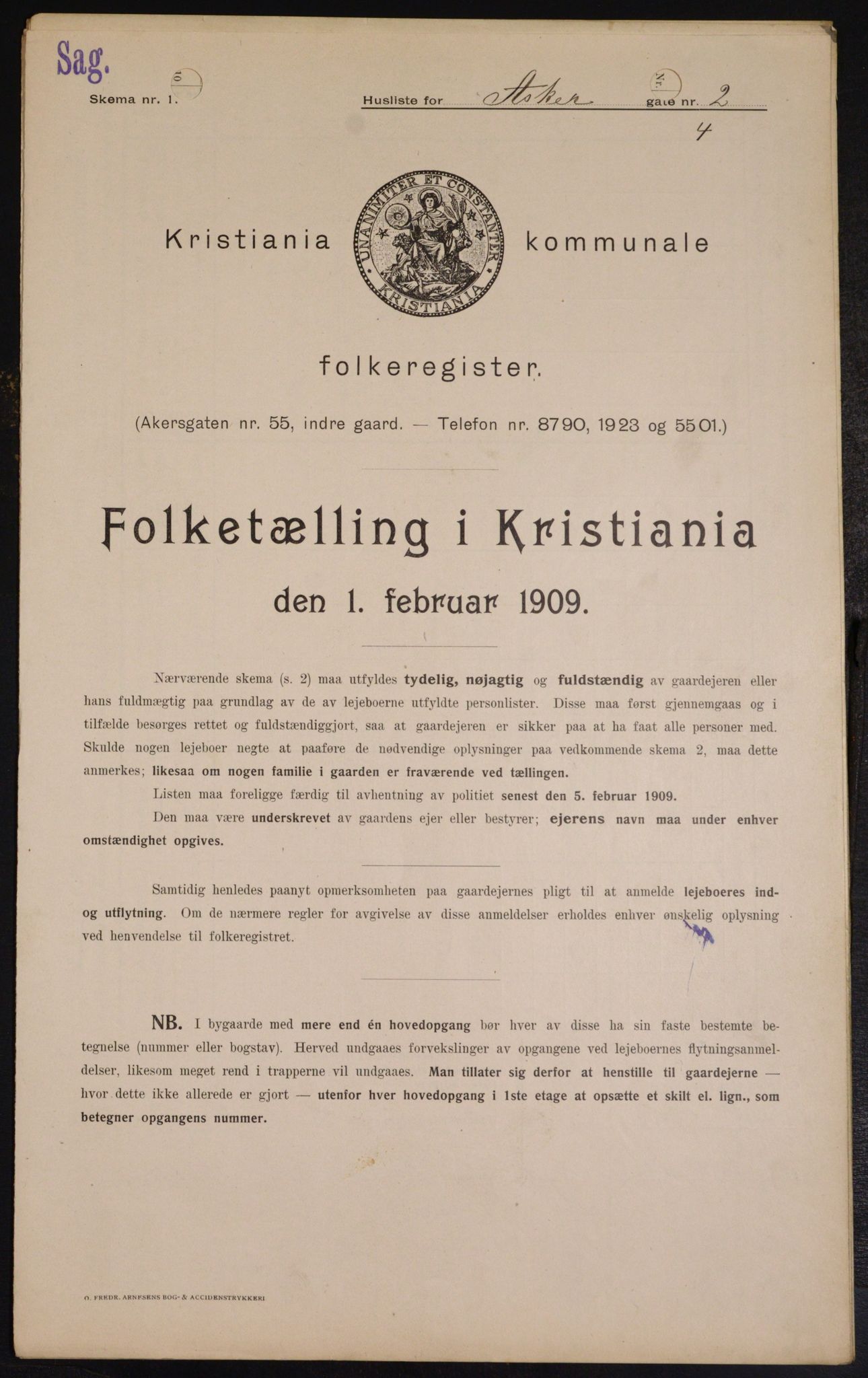 OBA, Municipal Census 1909 for Kristiania, 1909, p. 2346