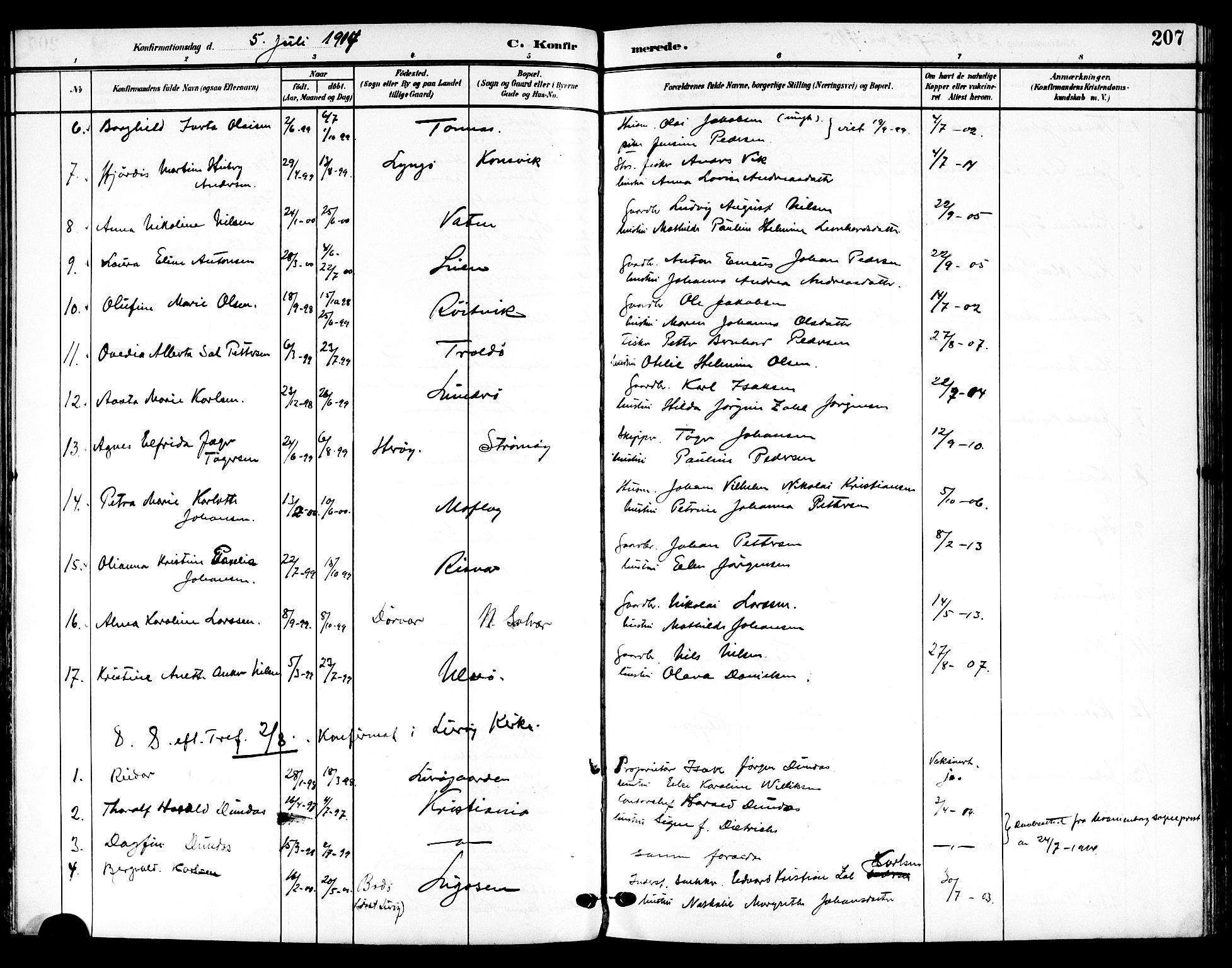 Ministerialprotokoller, klokkerbøker og fødselsregistre - Nordland, AV/SAT-A-1459/839/L0569: Parish register (official) no. 839A06, 1903-1922, p. 207