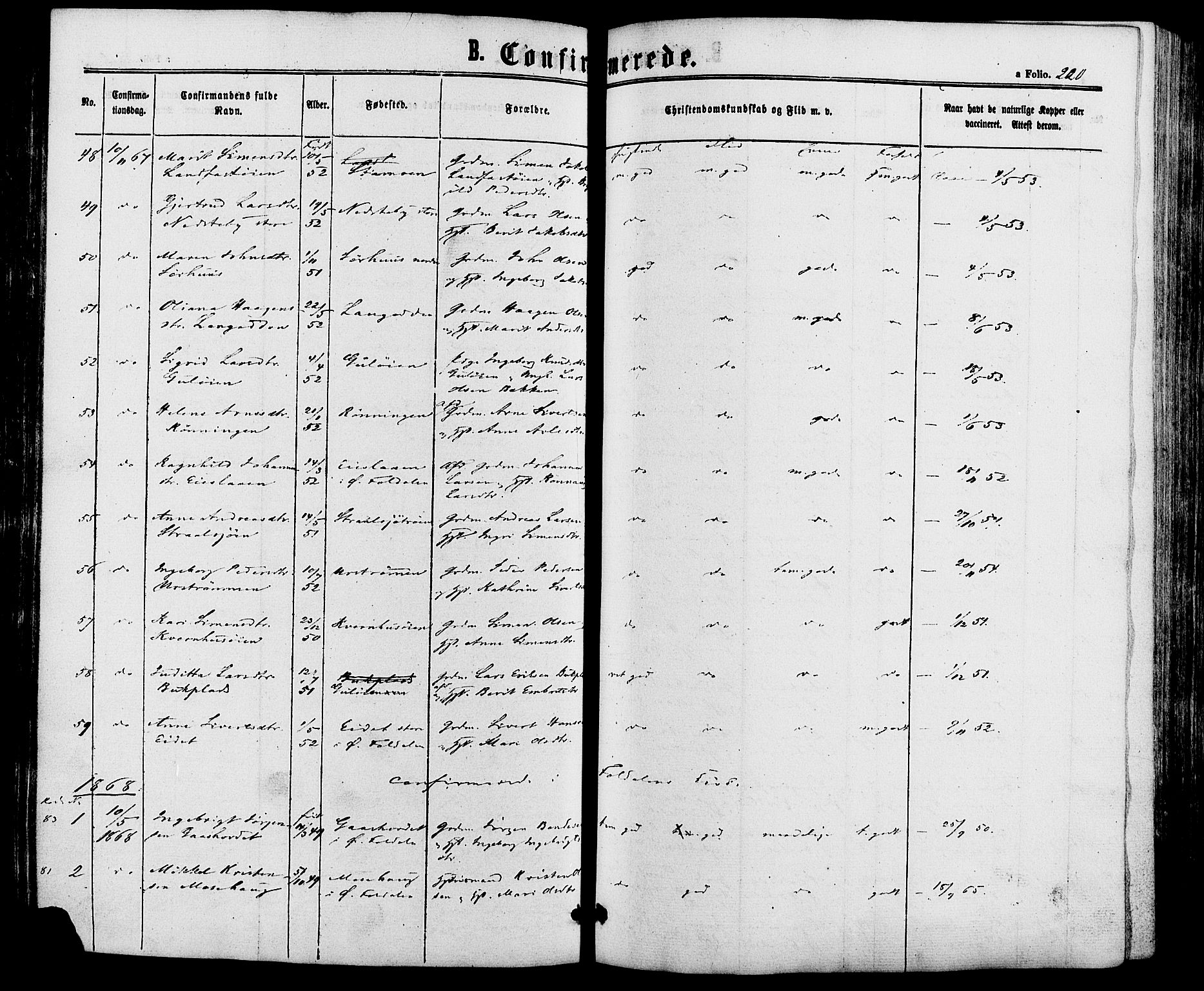 Alvdal prestekontor, SAH/PREST-060/H/Ha/Haa/L0001: Parish register (official) no. 1, 1863-1882, p. 220