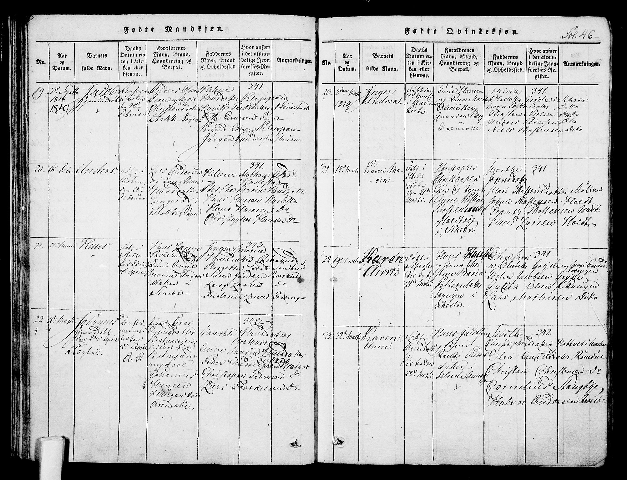 Stokke kirkebøker, AV/SAKO-A-320/F/Fa/L0005: Parish register (official) no. I 5, 1815-1826, p. 46