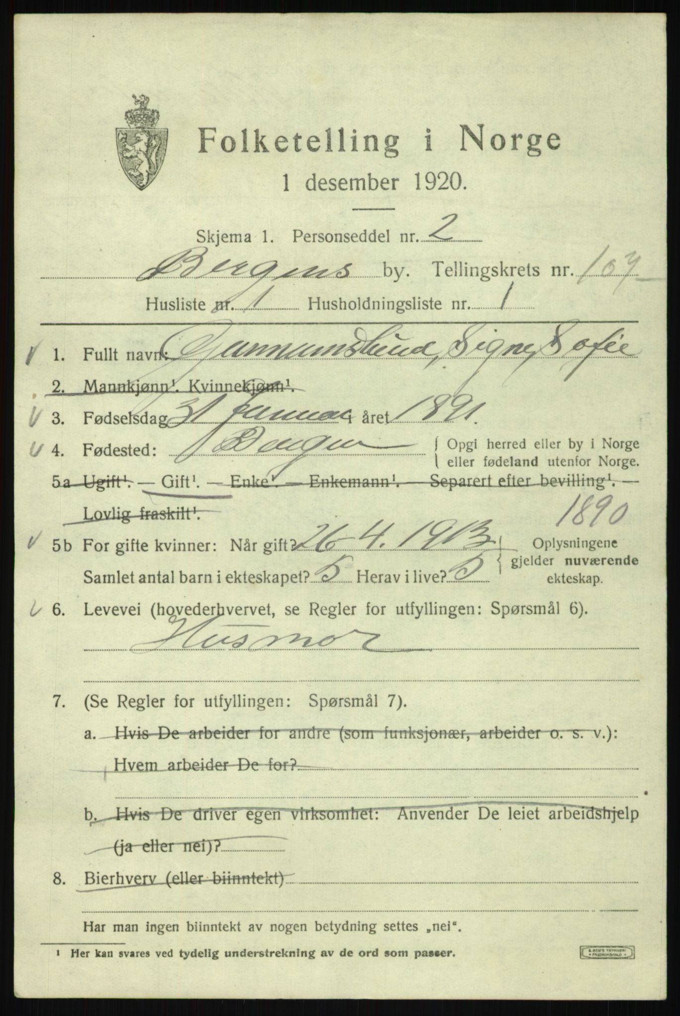 SAB, 1920 census for Bergen, 1920, p. 184790