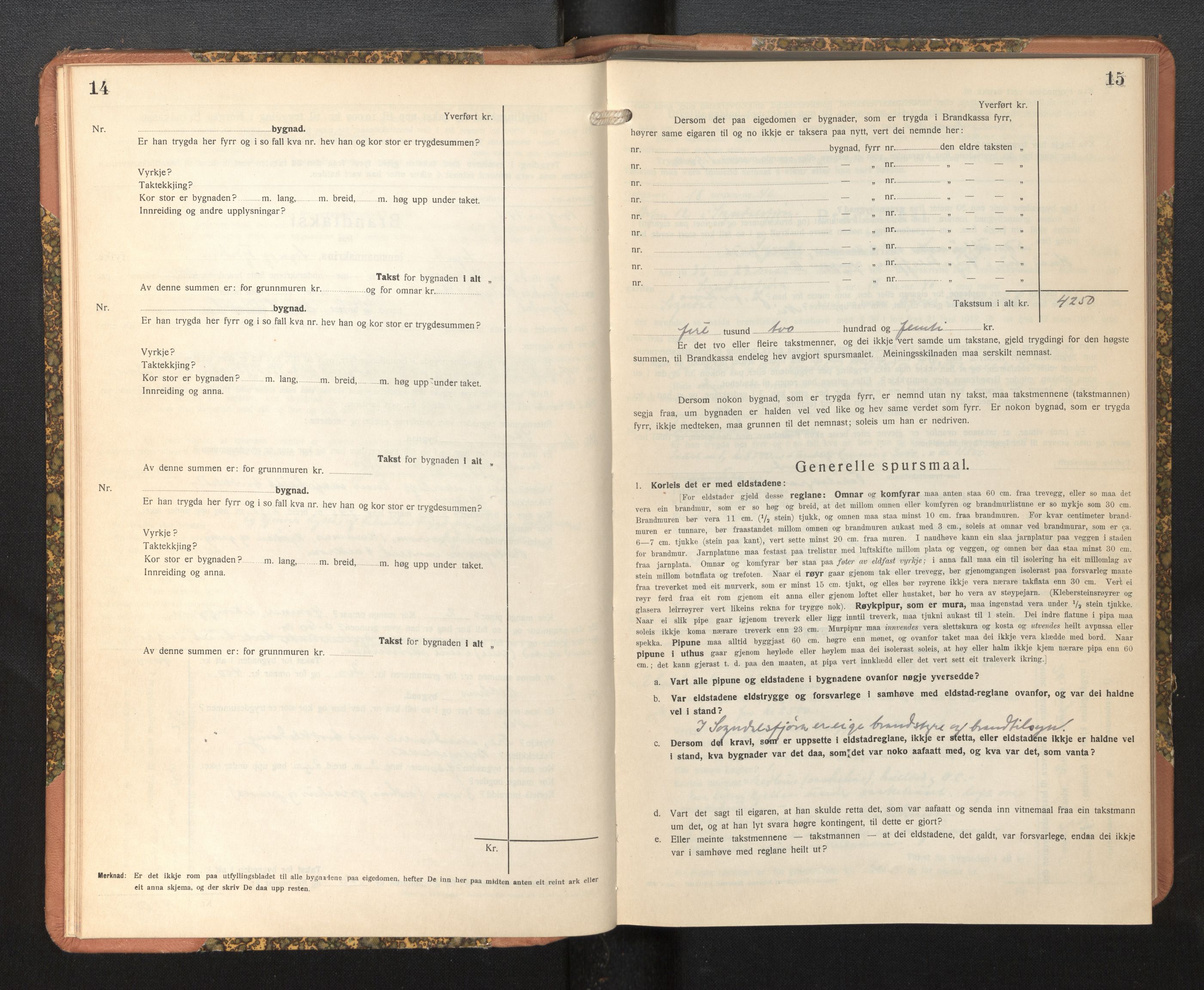 Lensmannen i Sogndal, AV/SAB-A-29901/0012/L0019: Branntakstprotokoll, Sogndalsfjøra, skjematakst, 1944-1954, p. 14-15