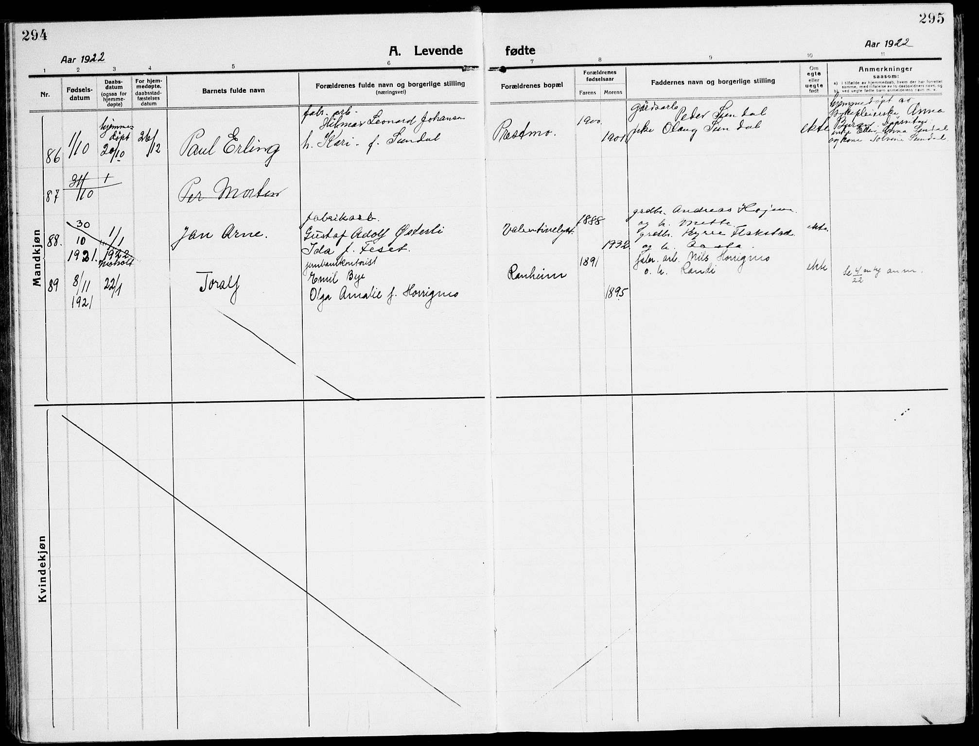 Ministerialprotokoller, klokkerbøker og fødselsregistre - Sør-Trøndelag, SAT/A-1456/607/L0321: Parish register (official) no. 607A05, 1916-1935, p. 294-295