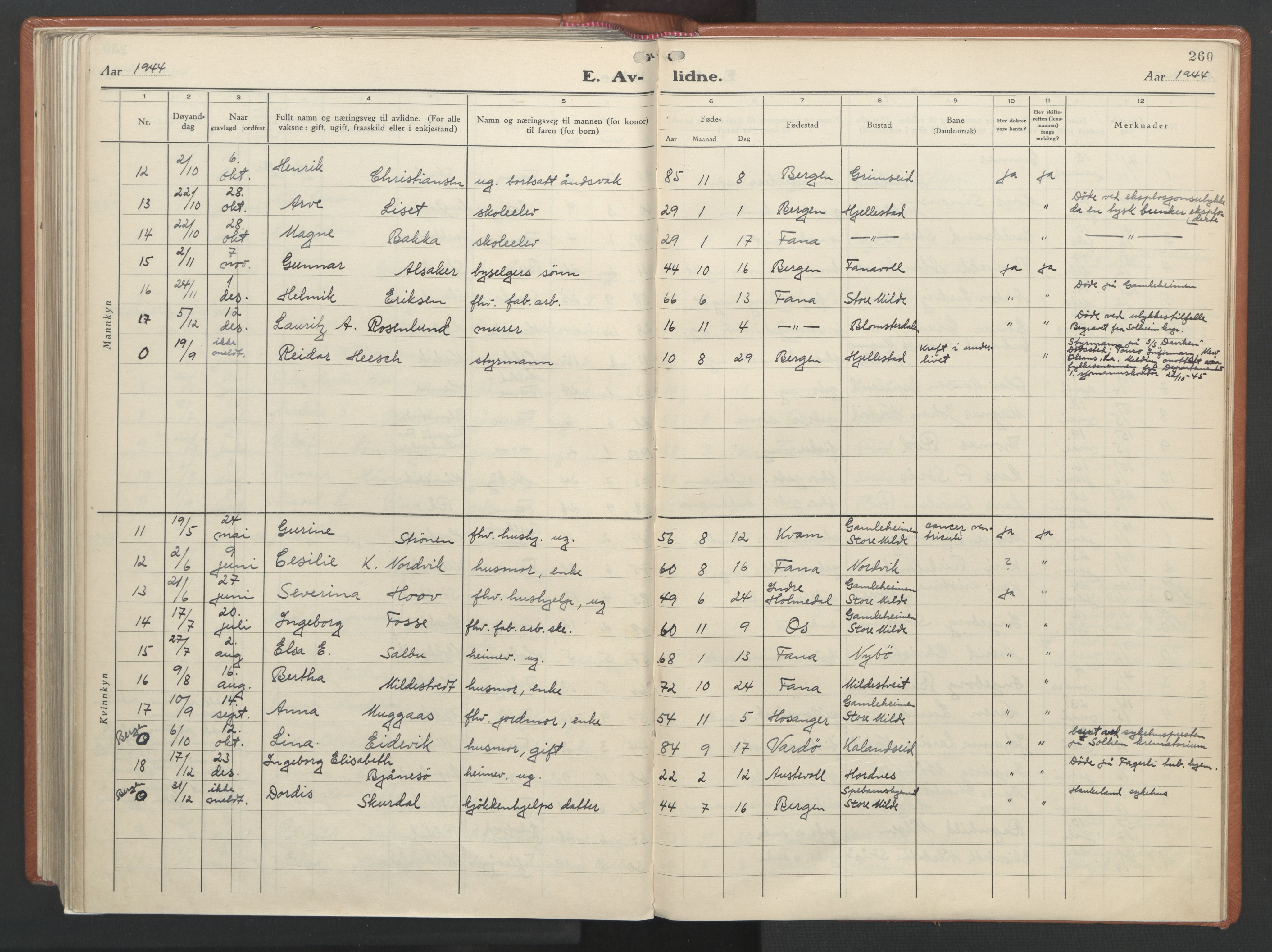 Fana Sokneprestembete, AV/SAB-A-75101/H/Haa/Haab/L0007: Parish register (official) no. B 7, 1934-1947, p. 260