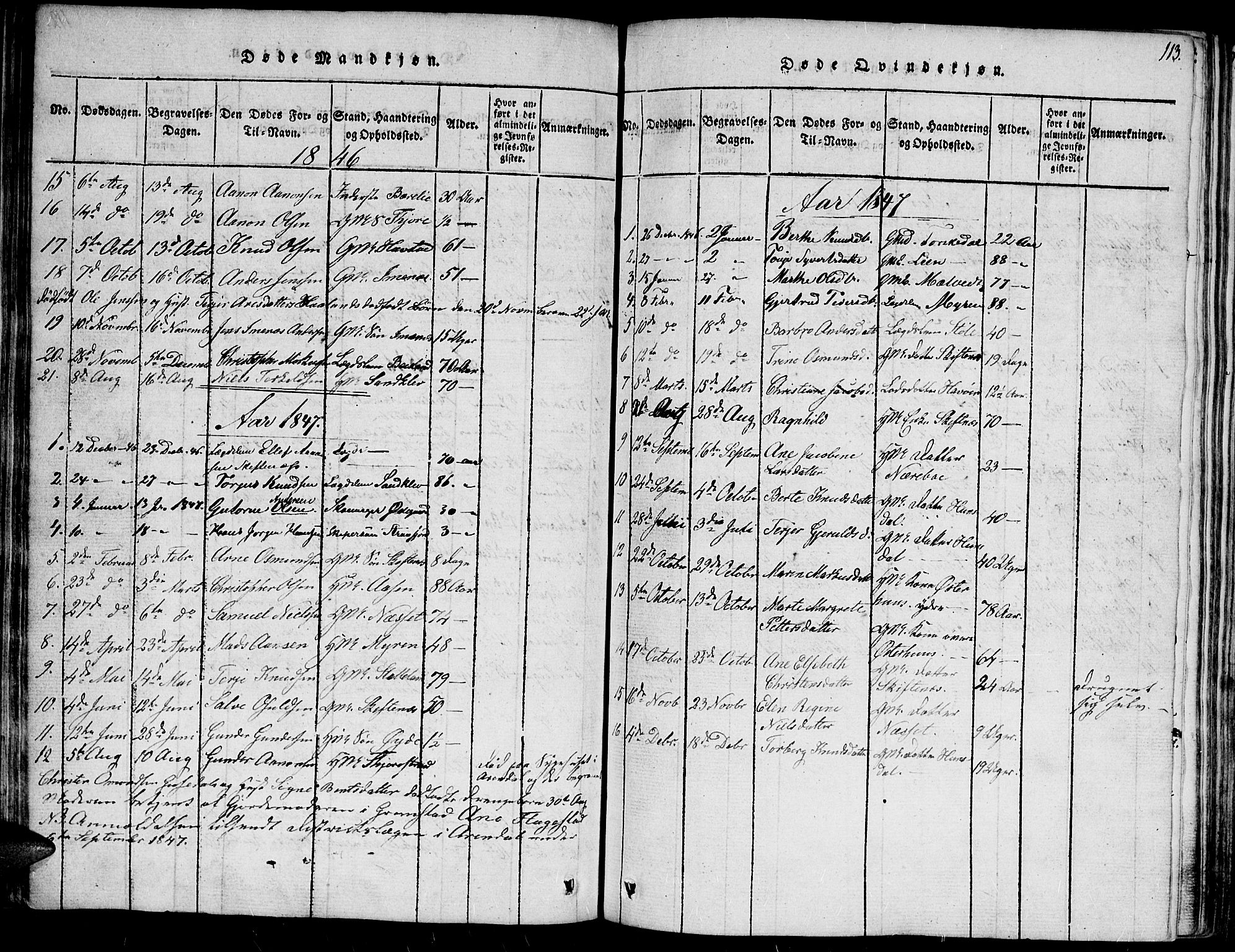 Hommedal sokneprestkontor, SAK/1111-0023/F/Fa/Fab/L0003: Parish register (official) no. A 3, 1815-1848, p. 113