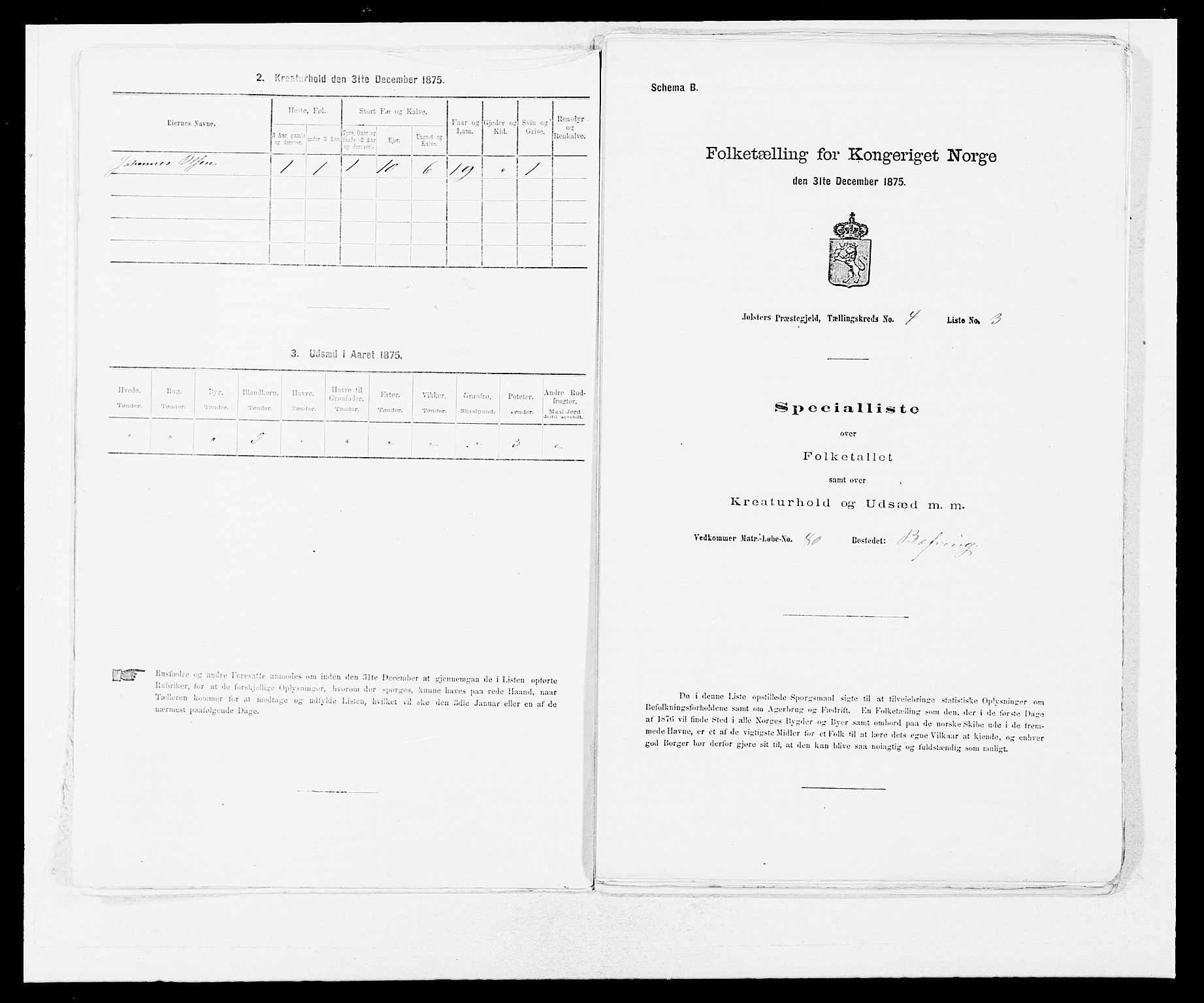 SAB, 1875 census for 1431P Jølster, 1875, p. 292