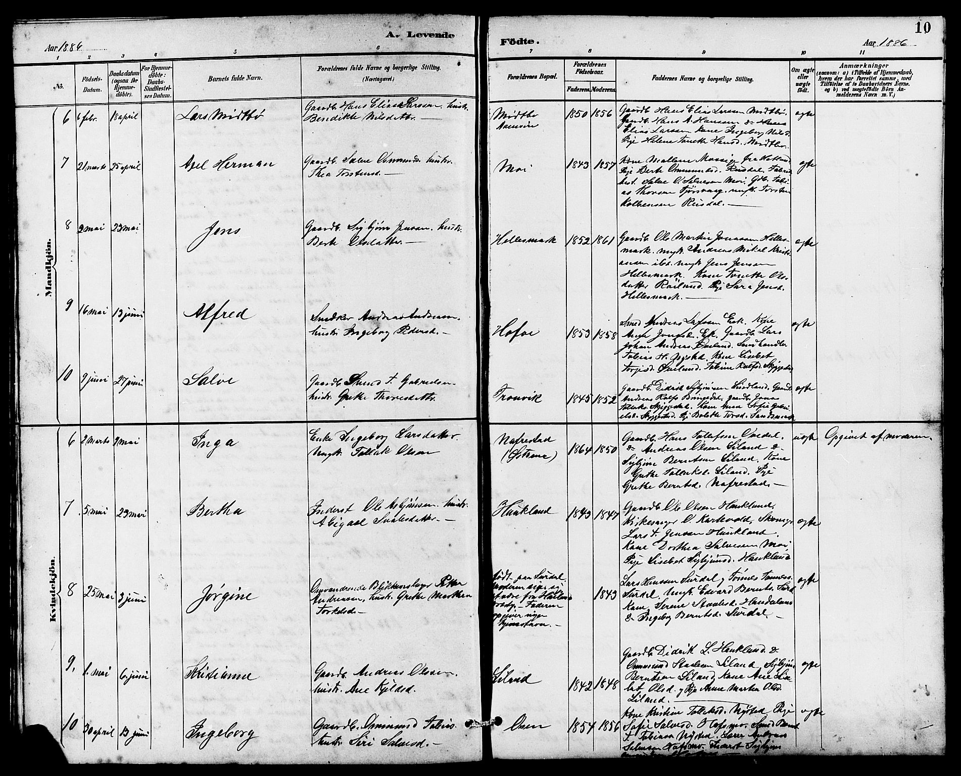 Lund sokneprestkontor, SAST/A-101809/S07/L0006: Parish register (copy) no. B 6, 1885-1901, p. 10