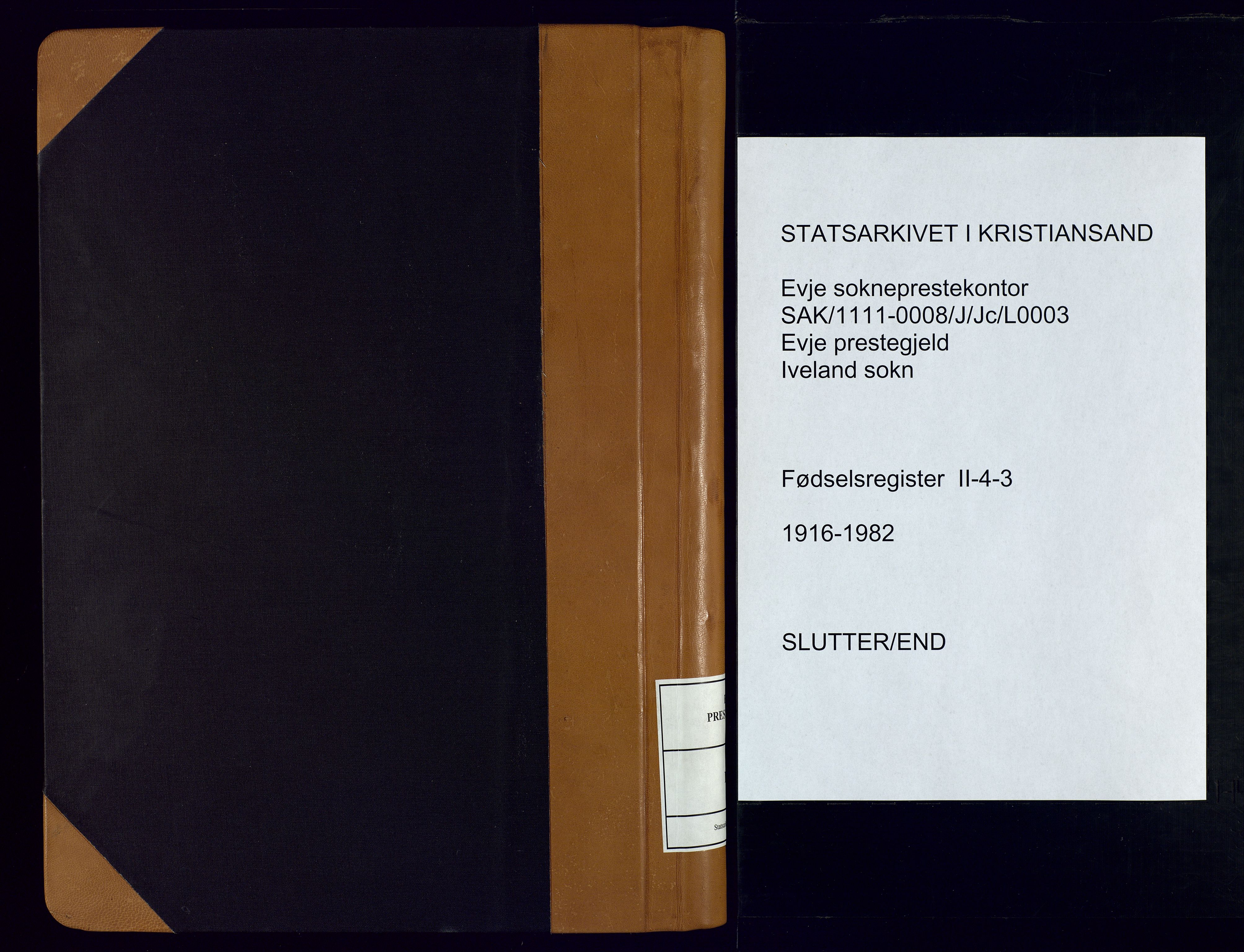 Evje sokneprestkontor, AV/SAK-1111-0008/J/Jc/L0003: Birth register no. II.4.3, 1916-1982