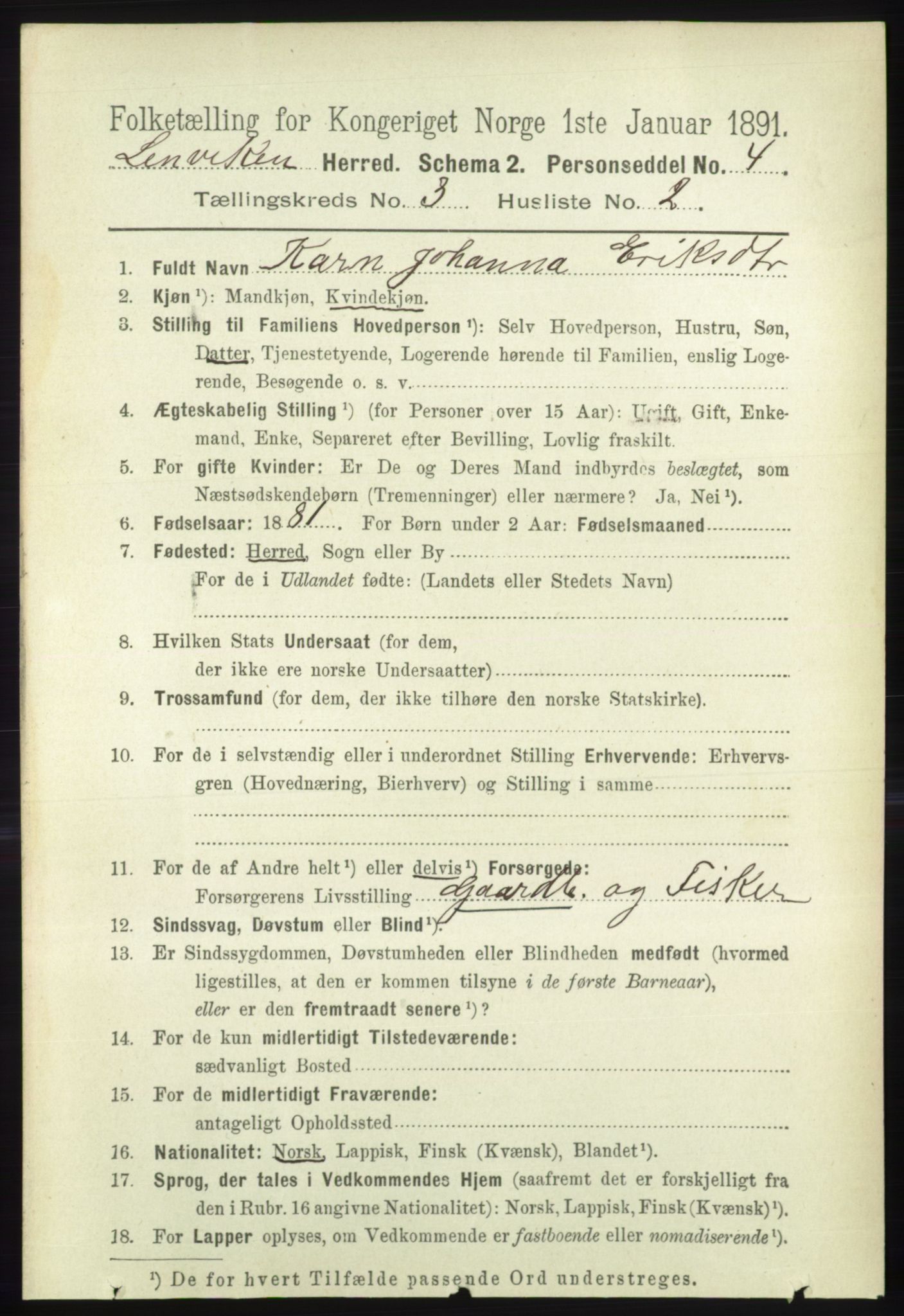 RA, 1891 census for 1931 Lenvik, 1891, p. 1362