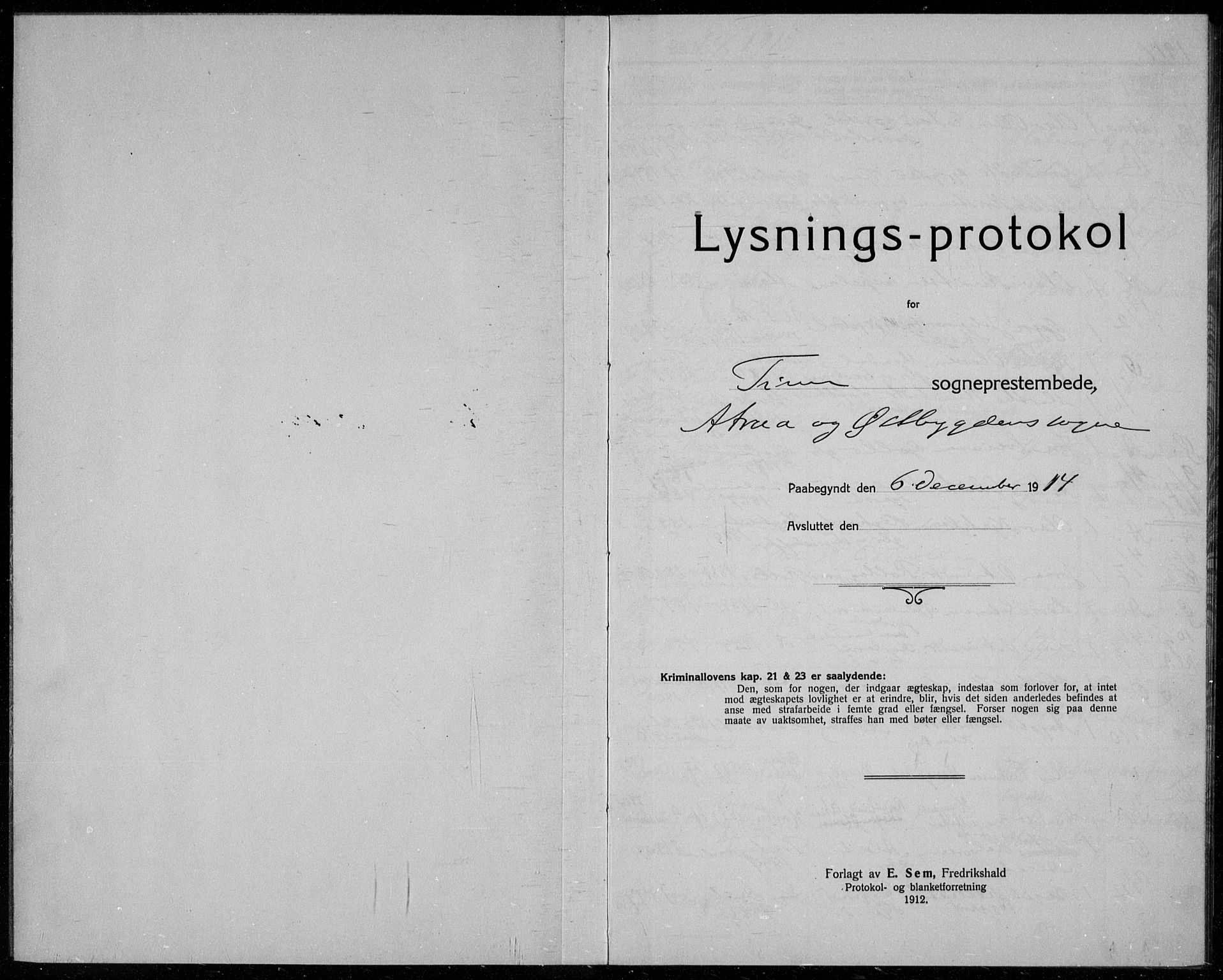 Tinn kirkebøker, AV/SAKO-A-308/H/Ha/L0001: Banns register no. 1, 1914-1920