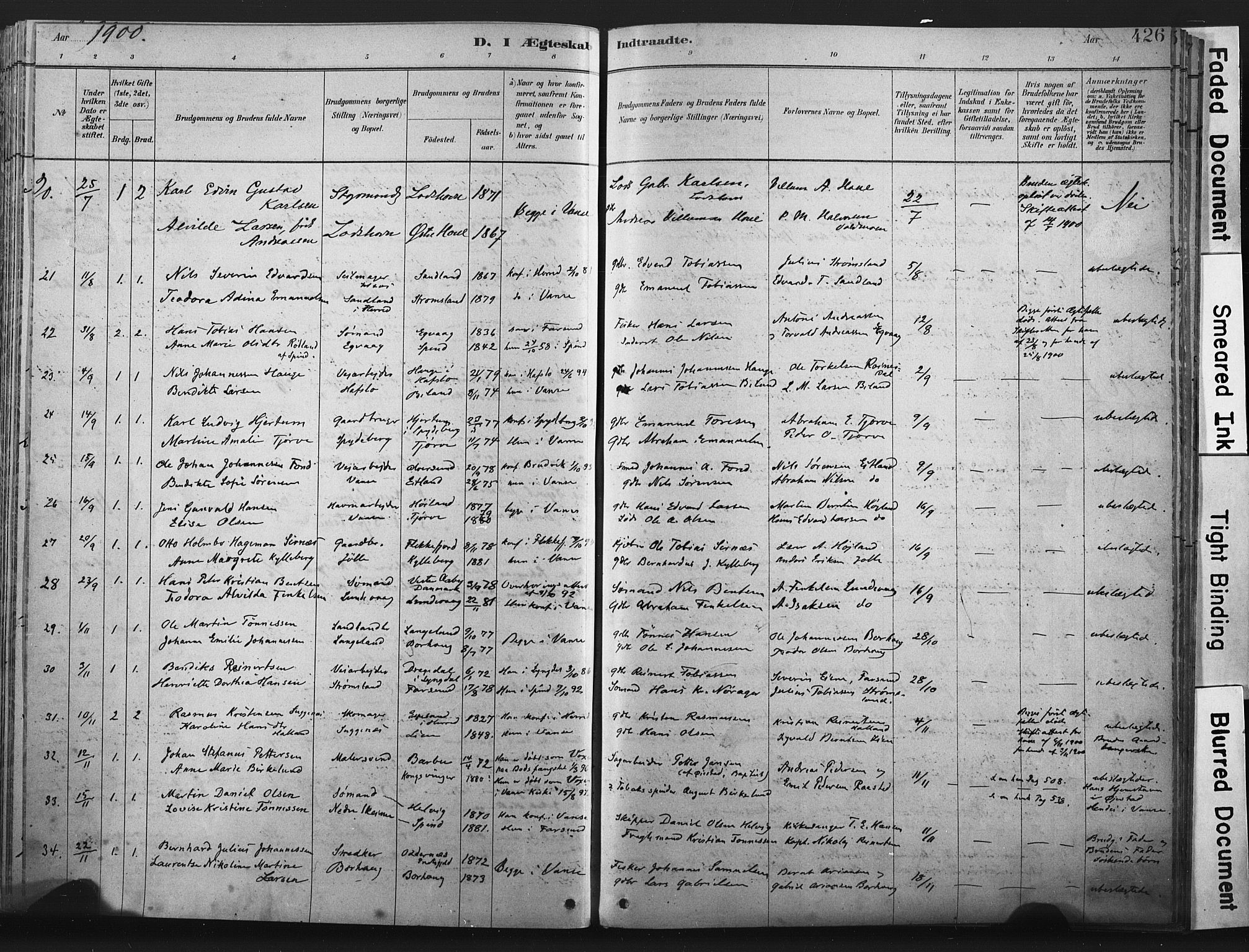 Lista sokneprestkontor, AV/SAK-1111-0027/F/Fa/L0012: Parish register (official) no. A 12, 1879-1903, p. 426