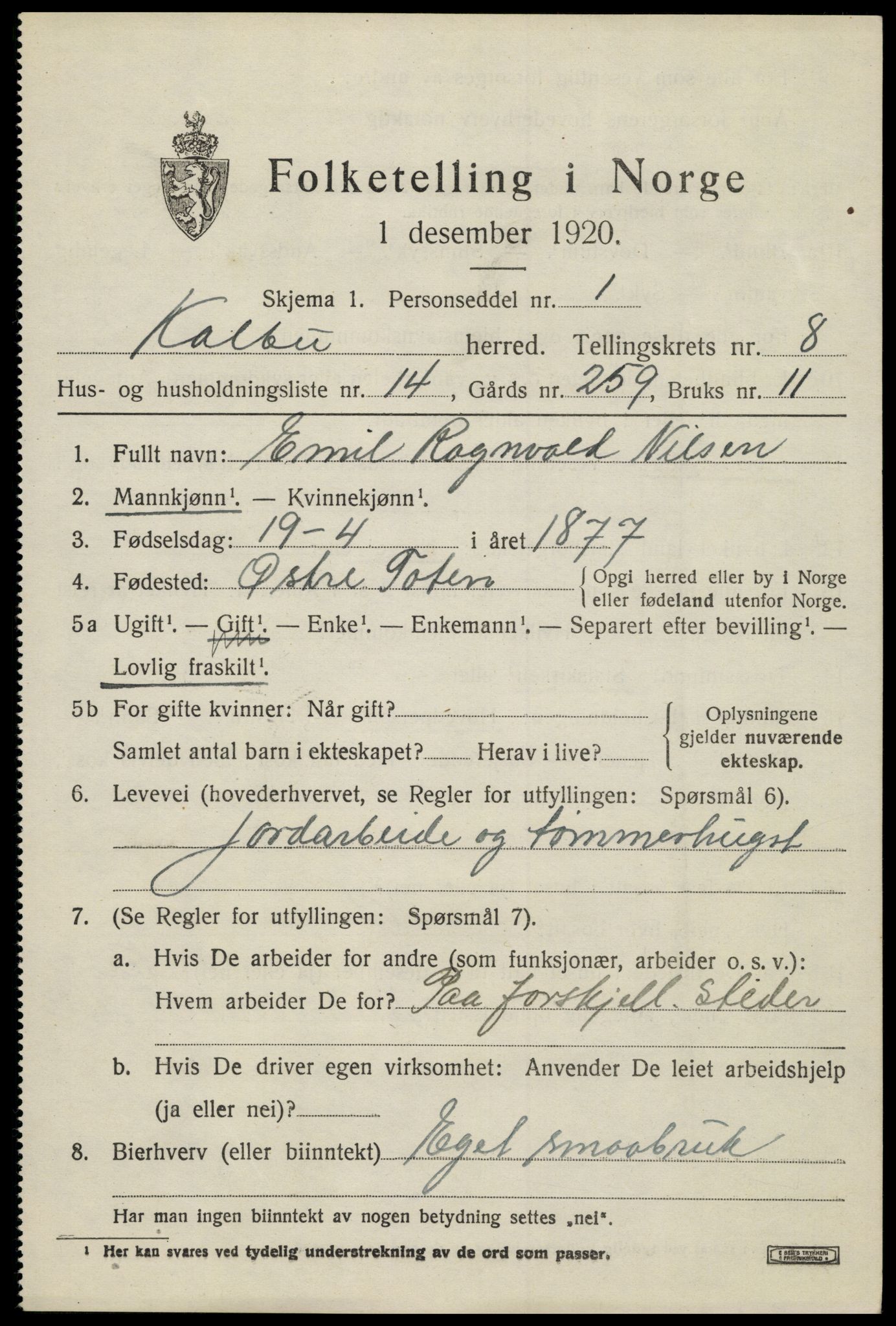 SAH, 1920 census for Kolbu, 1920, p. 5714