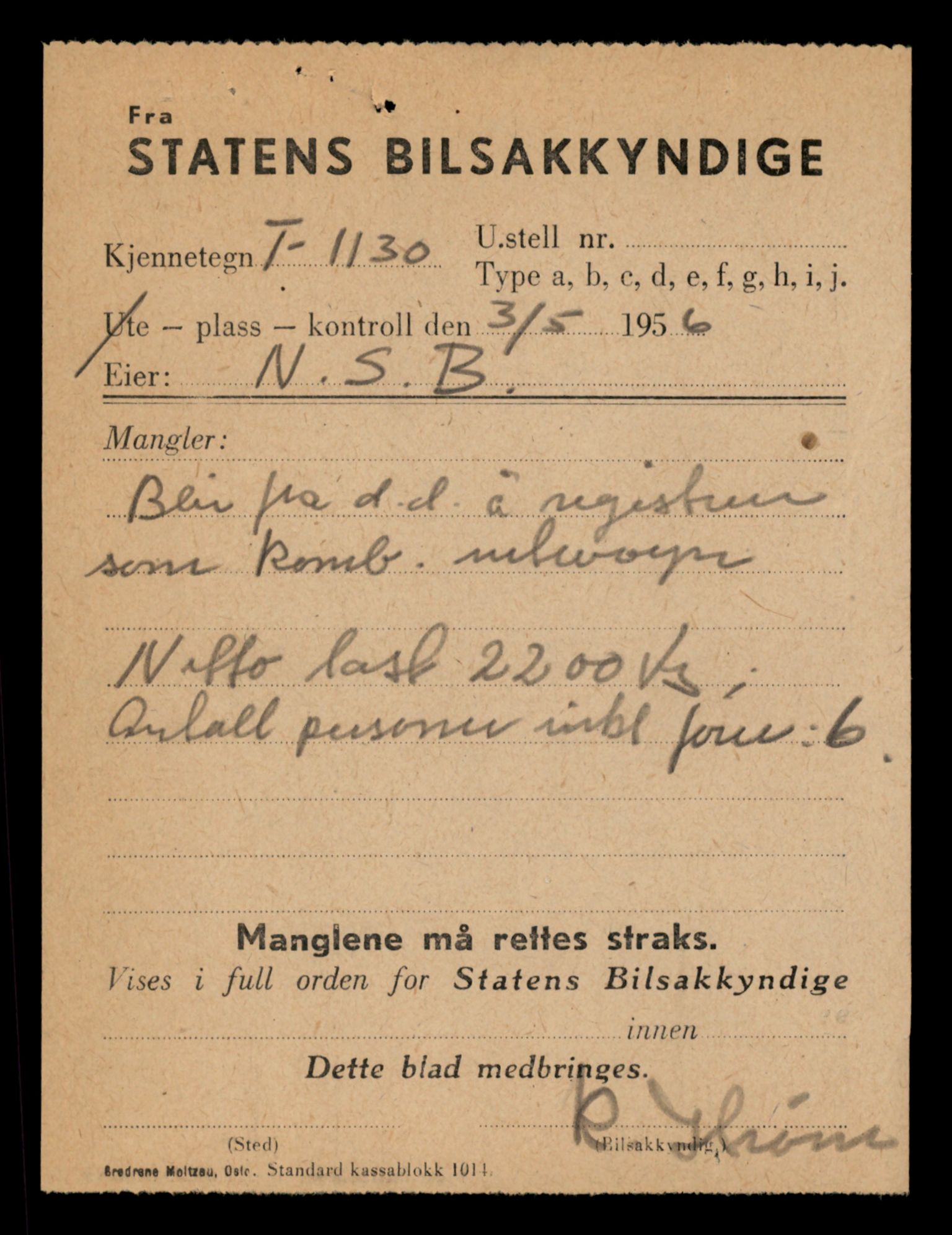 Møre og Romsdal vegkontor - Ålesund trafikkstasjon, SAT/A-4099/F/Fe/L0010: Registreringskort for kjøretøy T 1050 - T 1169, 1927-1998, p. 2249
