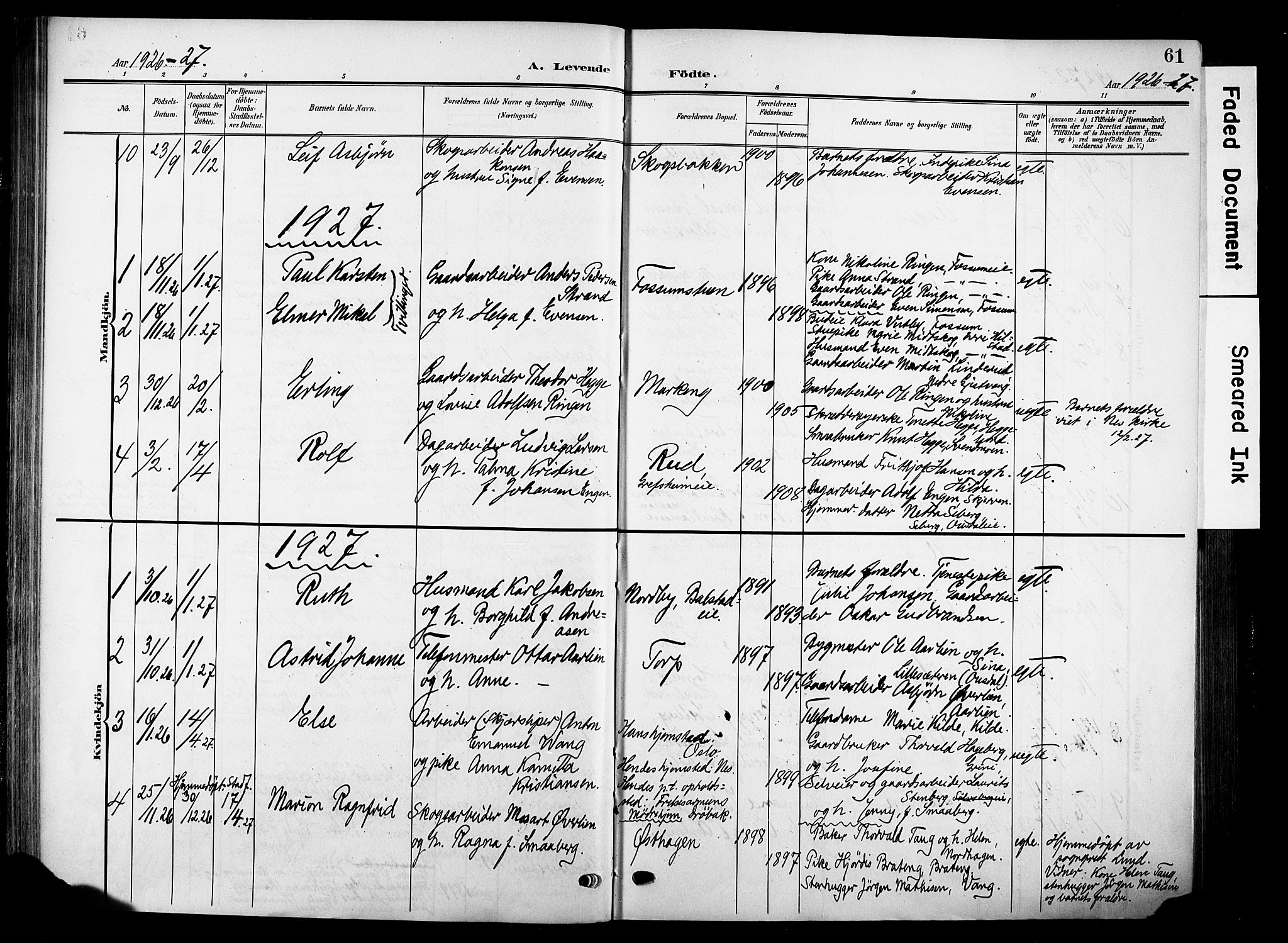 Nes prestekontor, Hedmark, SAH/PREST-020/K/Ka/L0014: Parish register (official) no. 14, 1906-1929, p. 61