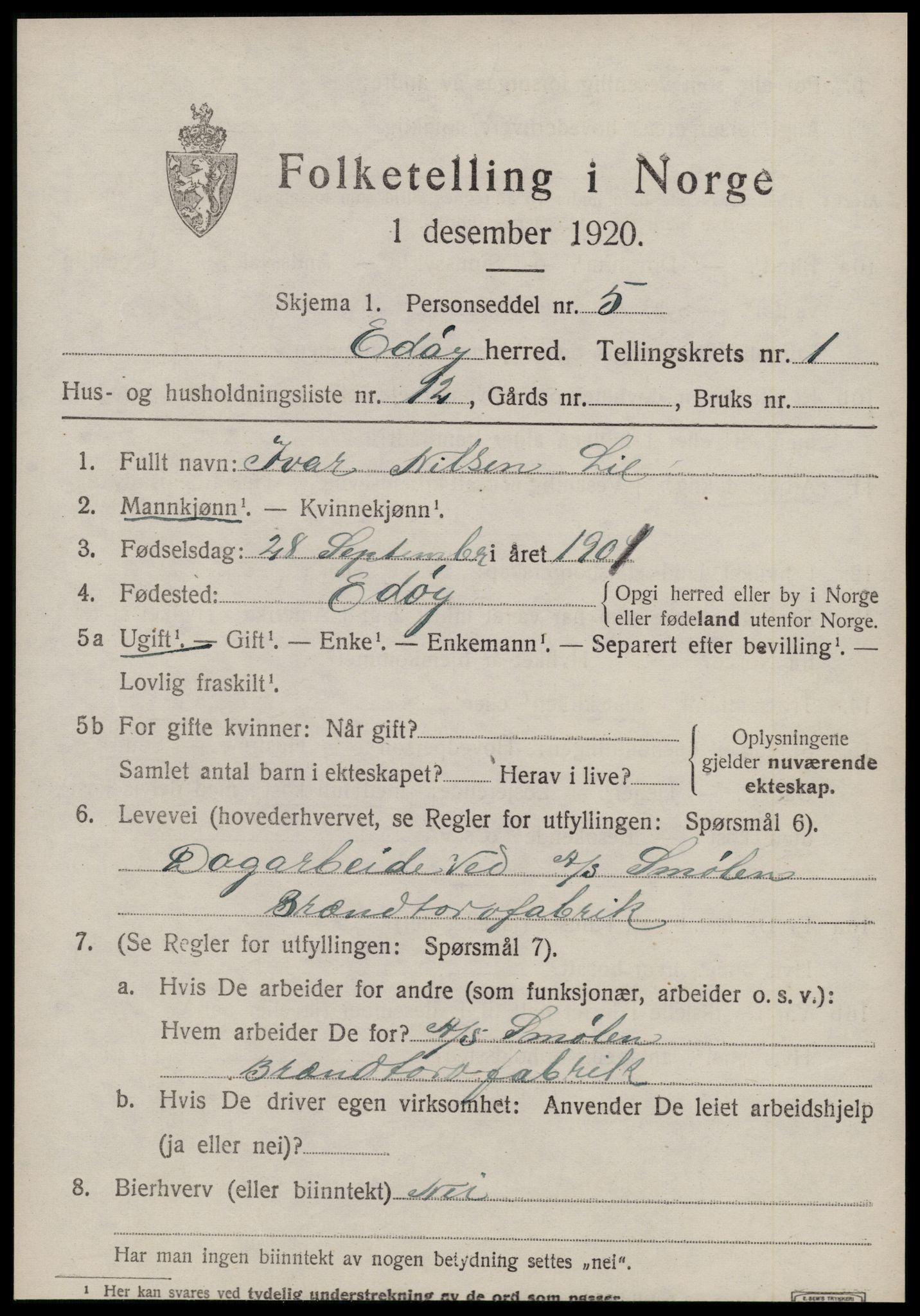 SAT, 1920 census for Edøy, 1920, p. 510