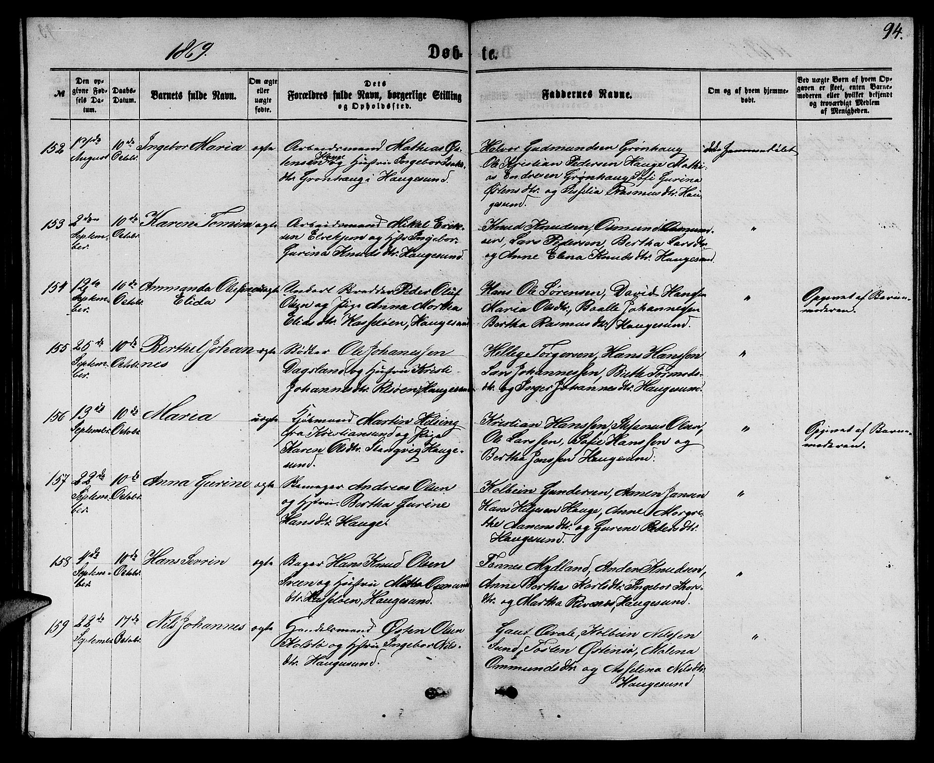 Torvastad sokneprestkontor, AV/SAST-A -101857/H/Ha/Hab/L0007: Parish register (copy) no. B 7, 1866-1873, p. 94