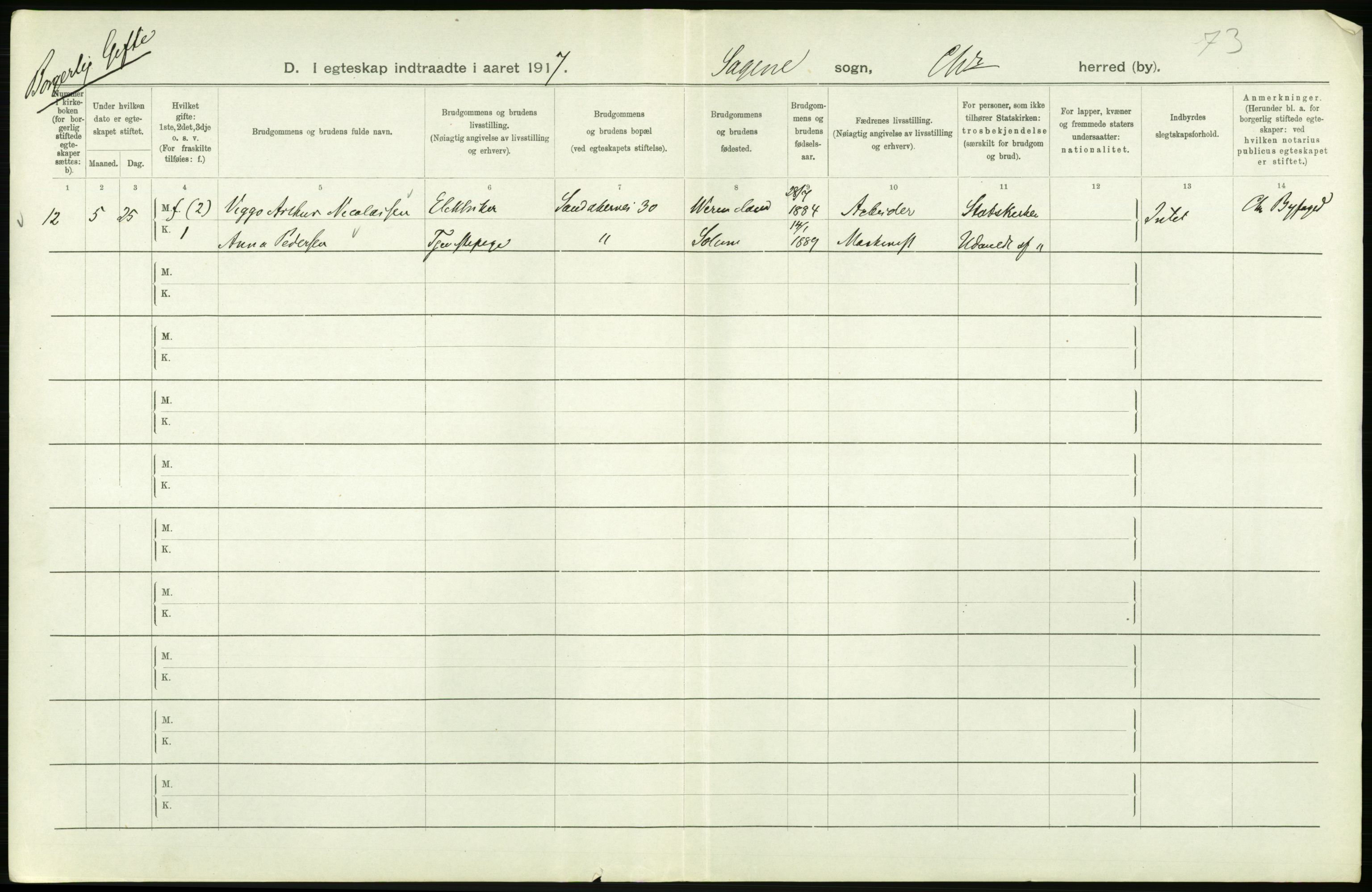 Statistisk sentralbyrå, Sosiodemografiske emner, Befolkning, AV/RA-S-2228/D/Df/Dfb/Dfbg/L0008: Kristiania: Gifte, 1917, p. 468