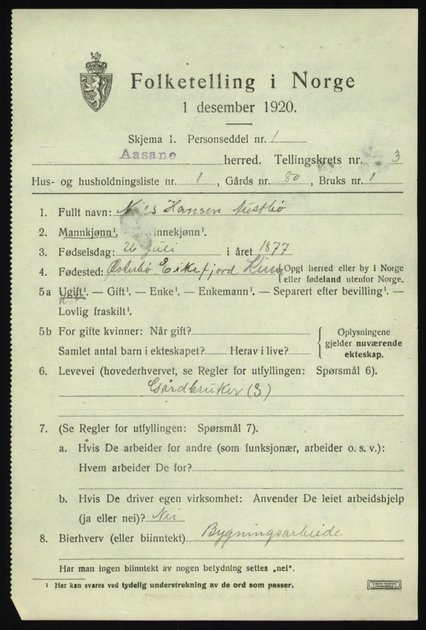SAB, 1920 census for Åsane, 1920, p. 2001