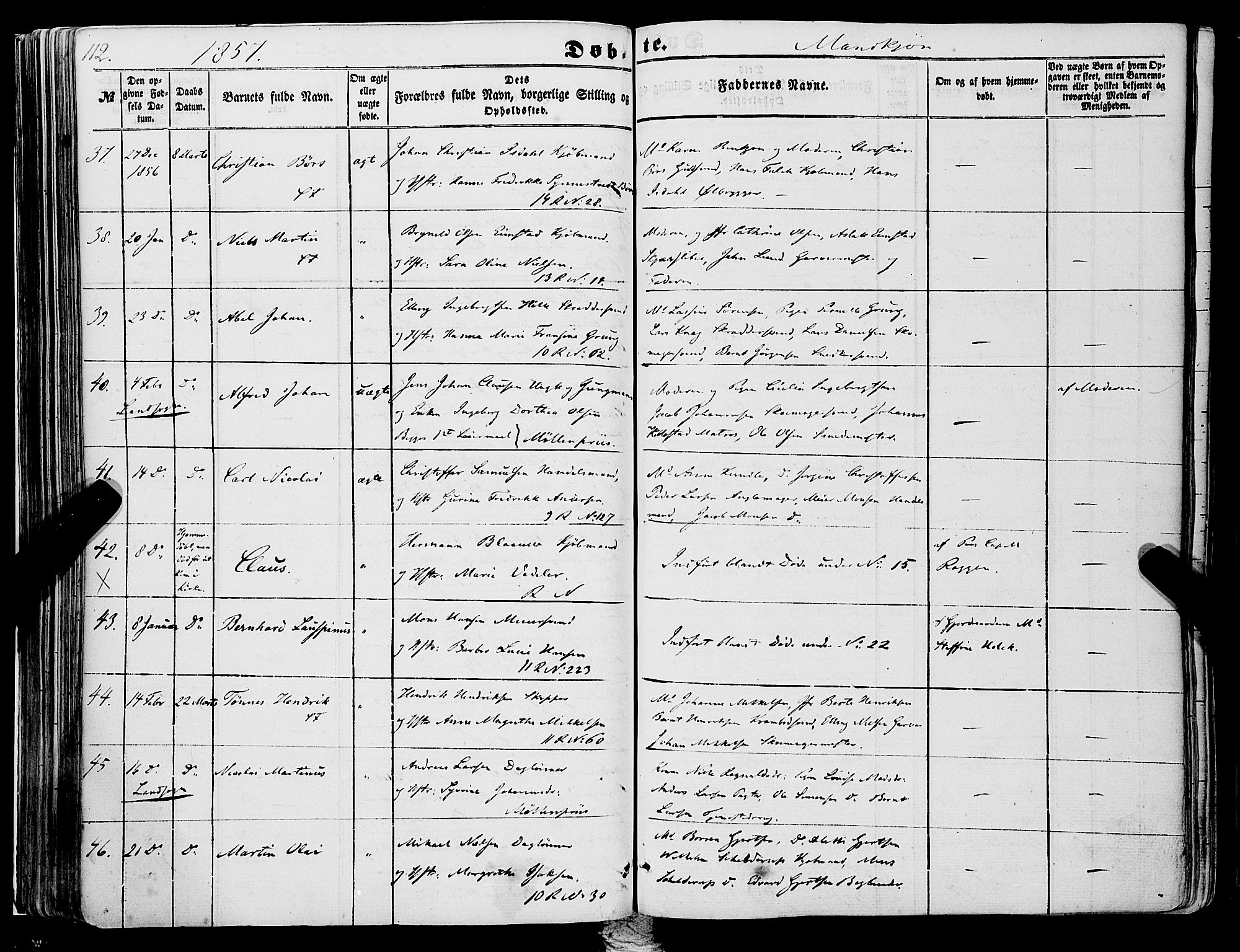 Domkirken sokneprestembete, SAB/A-74801/H/Haa/L0020: Parish register (official) no. B 3, 1851-1859, p. 112