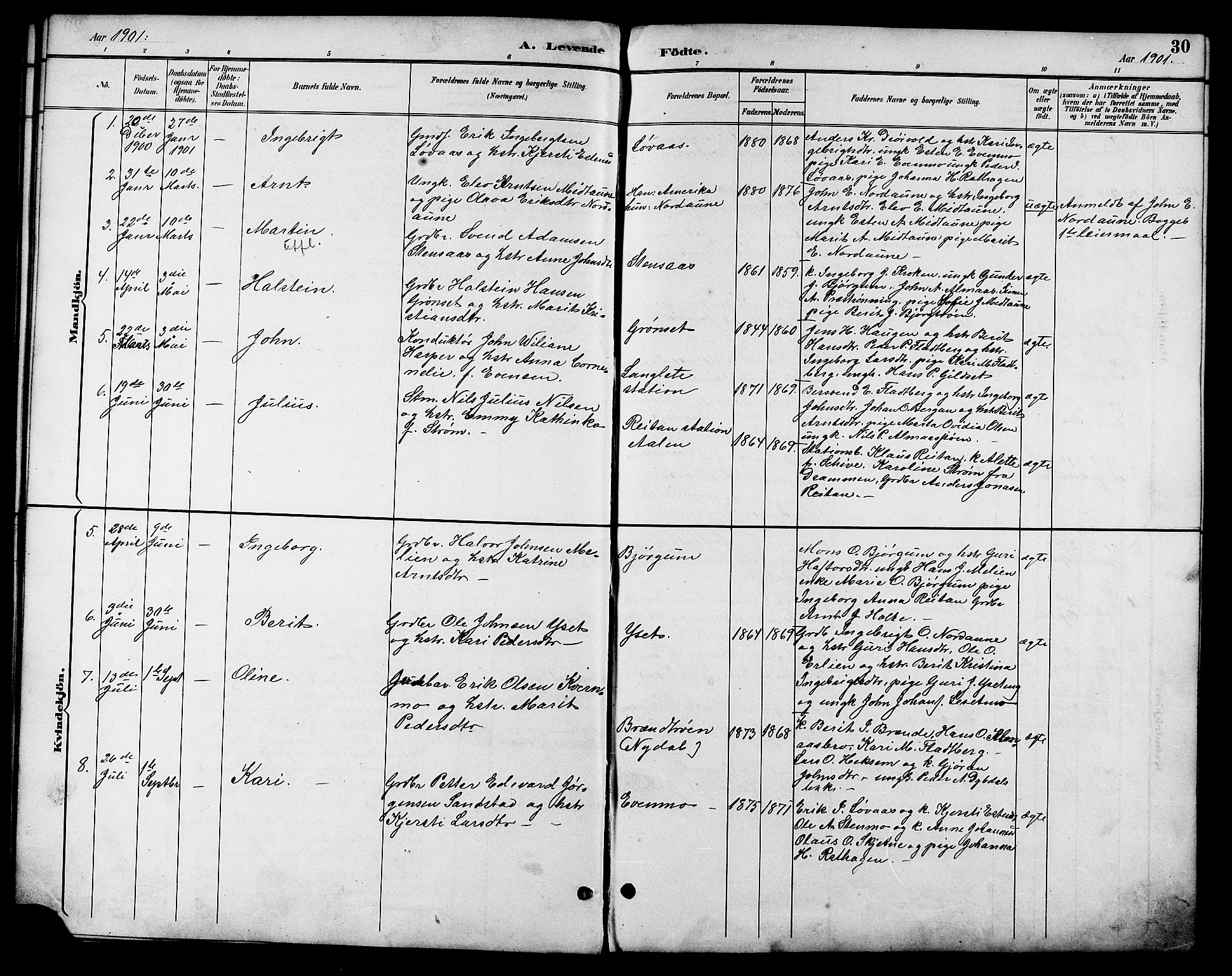 Ministerialprotokoller, klokkerbøker og fødselsregistre - Sør-Trøndelag, SAT/A-1456/685/L0978: Parish register (copy) no. 685C03, 1891-1907, p. 30