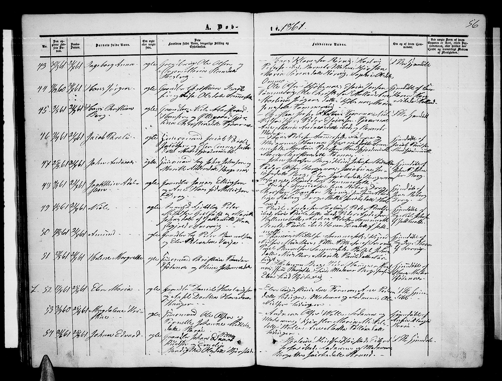 Ministerialprotokoller, klokkerbøker og fødselsregistre - Nordland, AV/SAT-A-1459/872/L1046: Parish register (copy) no. 872C02, 1852-1879, p. 56