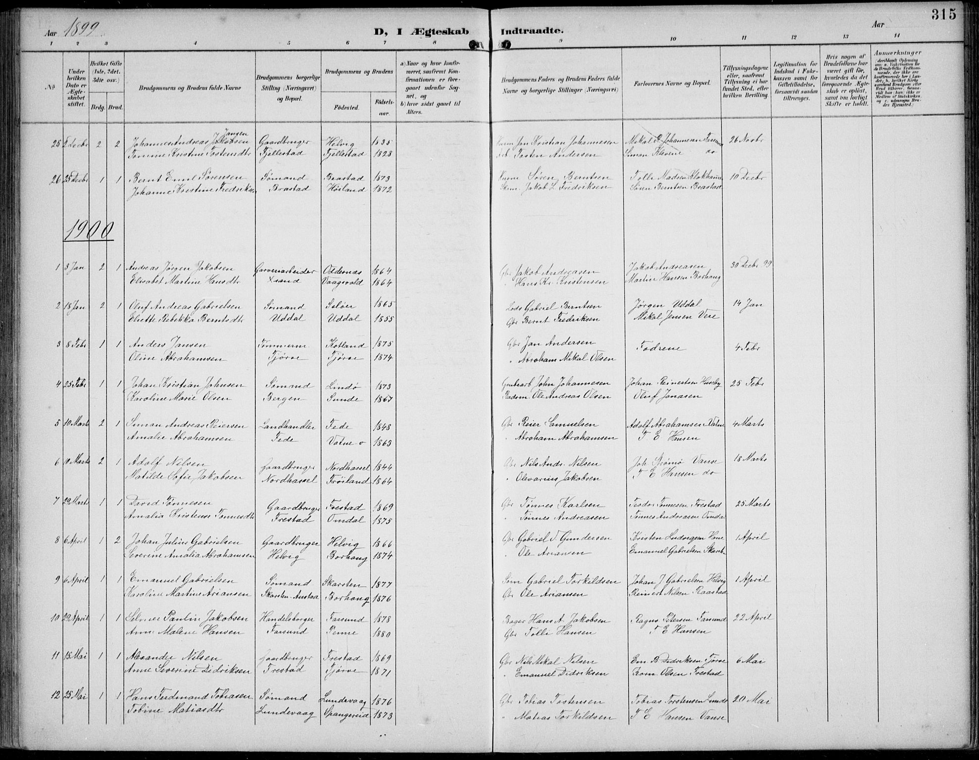 Lista sokneprestkontor, AV/SAK-1111-0027/F/Fb/L0005: Parish register (copy) no. B 5, 1892-1923, p. 315