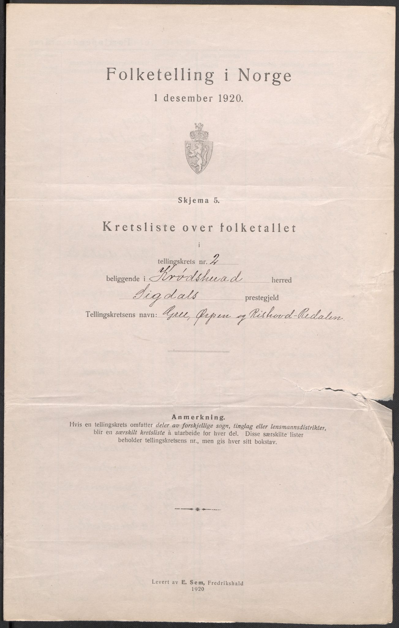 SAKO, 1920 census for Krødsherad, 1920, p. 14