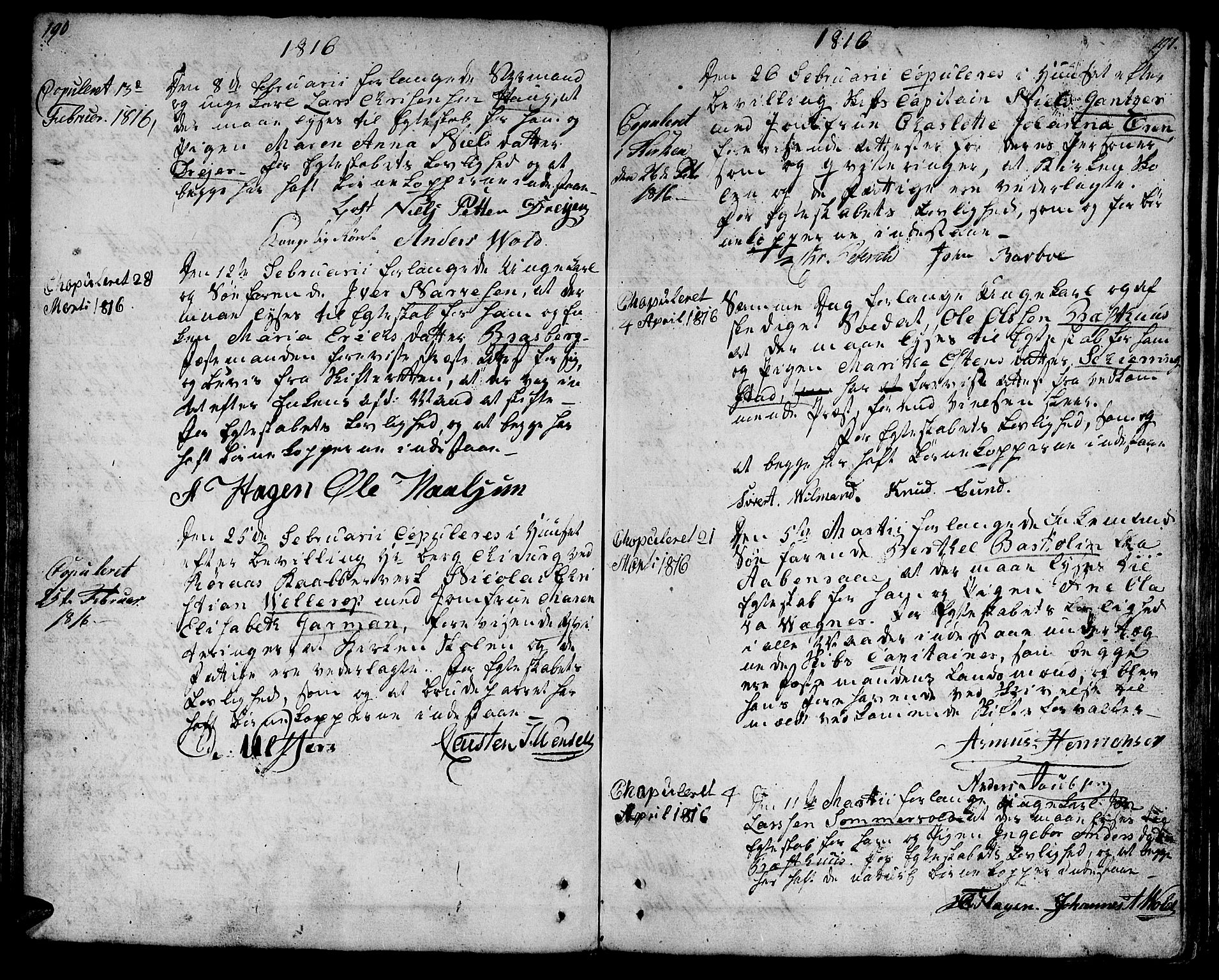 Ministerialprotokoller, klokkerbøker og fødselsregistre - Sør-Trøndelag, SAT/A-1456/601/L0042: Parish register (official) no. 601A10, 1802-1830, p. 190-191