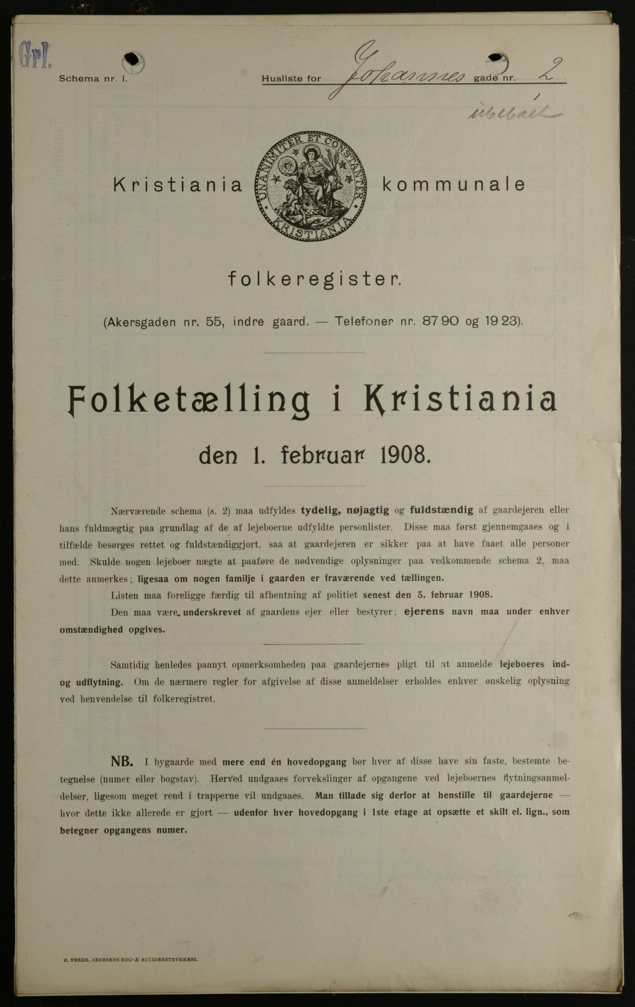 OBA, Municipal Census 1908 for Kristiania, 1908, p. 42153